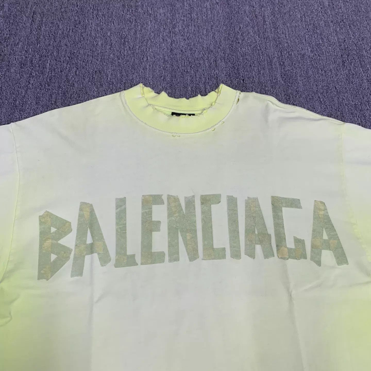 Balenciaga Balenciaga Neon Yellow Tape Vintage Rip S/S Tee S Size US S / EU 44-46 / 1 - 8 Thumbnail