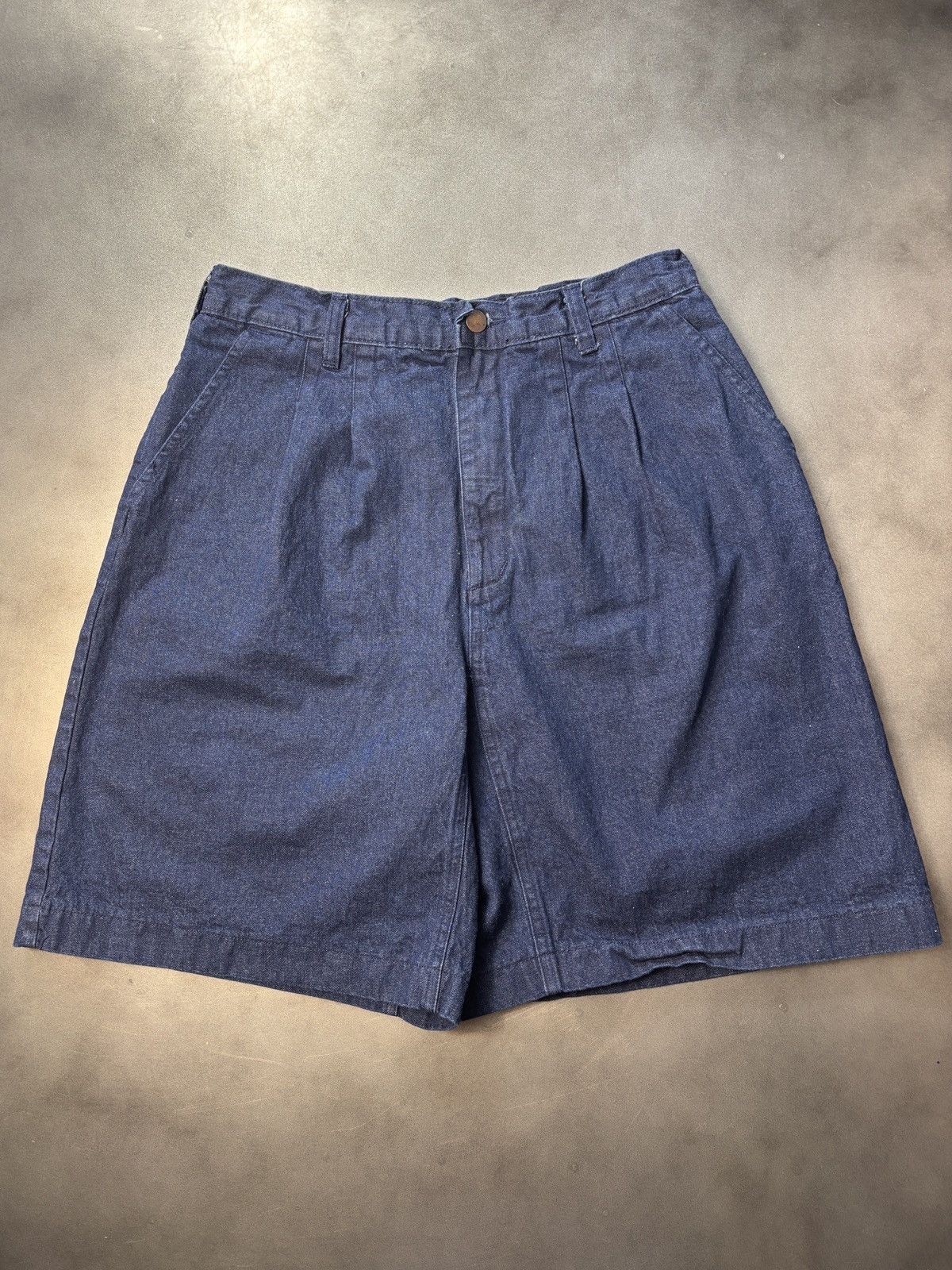 Vintage 1990s Vintage Pleated Jean Shorts Dark Denim Jorts USA Made Size US 29 - 16 Thumbnail