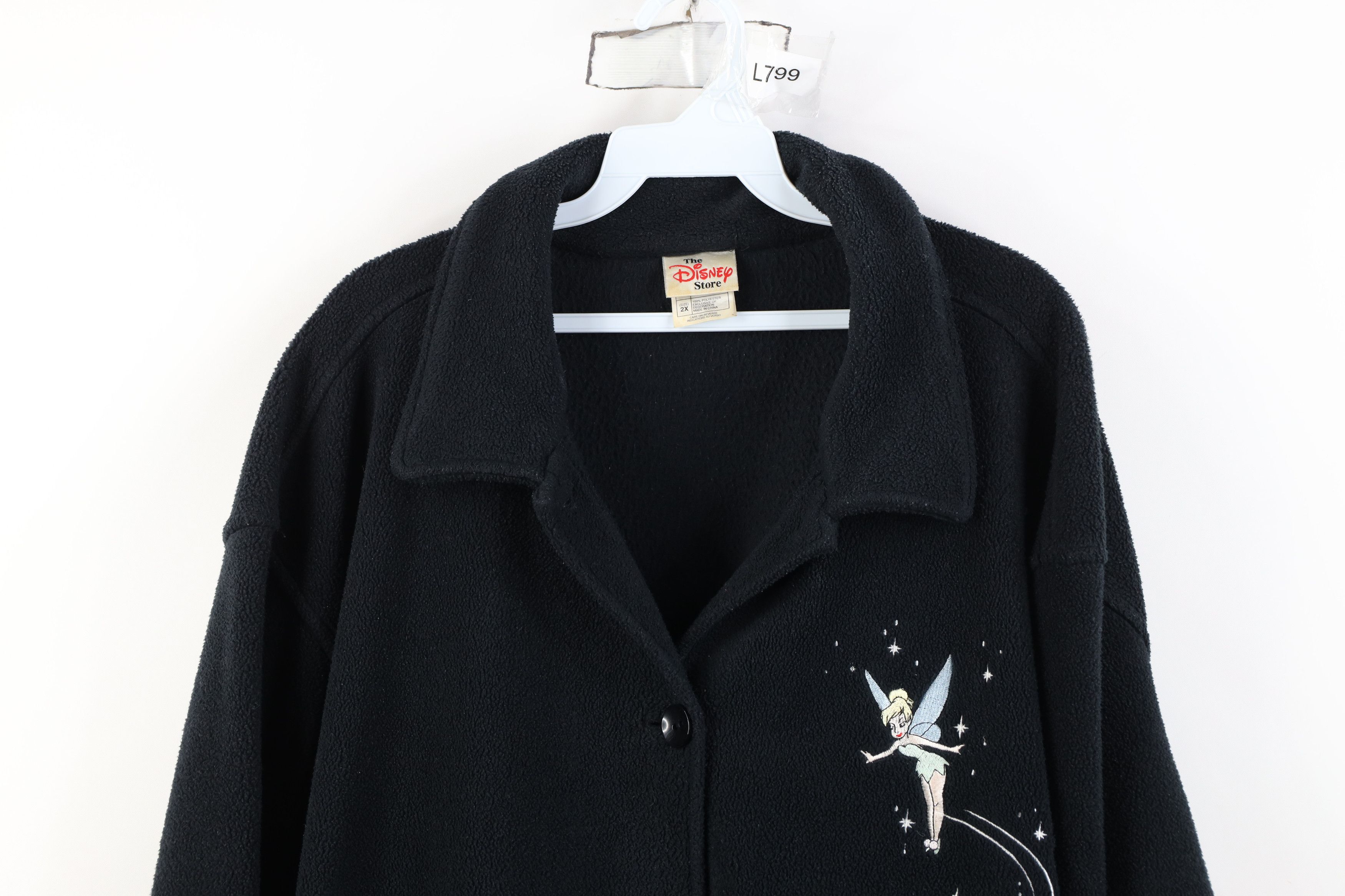 Disney Vintage 90s Disney Tinker Bell Fringed Fleece Jacket Black Size XXL / US 16-18 / IT 52-54 - 2 Thumbnail