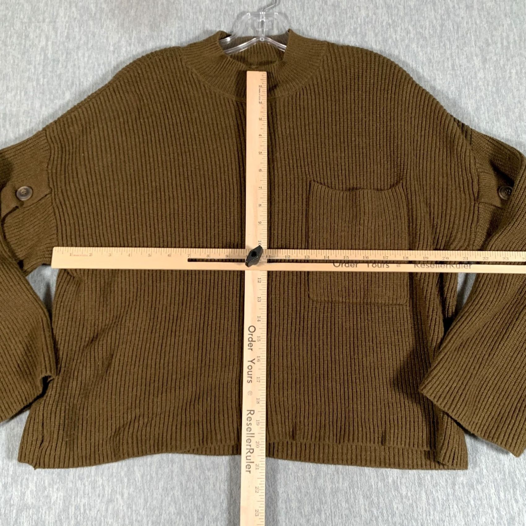 Vintage MNG Sweater Womens Medium Green Mock Neck Ribbed Knit Pocket Button Sleeve Size M / US 6-8 / IT 42-44 - 7 Thumbnail
