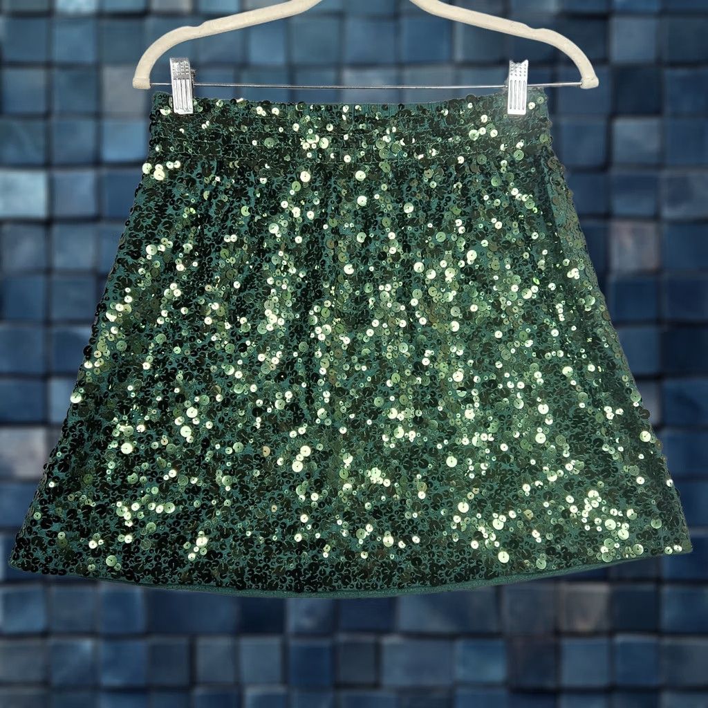 Vintage Garnet Hill Sequin Mini Green Women's Skirt Size S Size 28" / US 6 / IT 42 - 1 Thumbnail