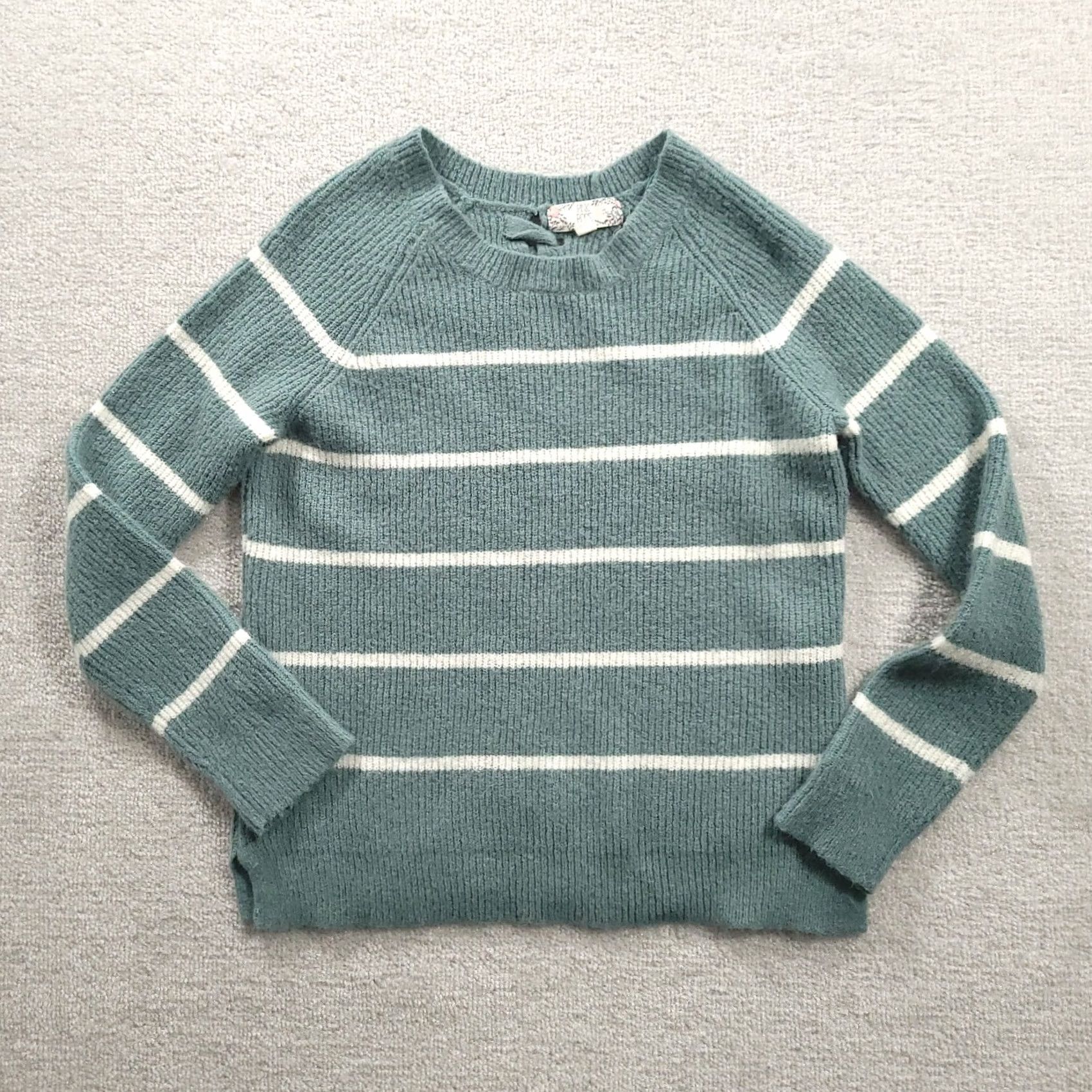 Vintage Pink Rose Sweater Striped Sz. Medium Laced Back Size M / US 6-8 / IT 42-44 - 2 Thumbnail