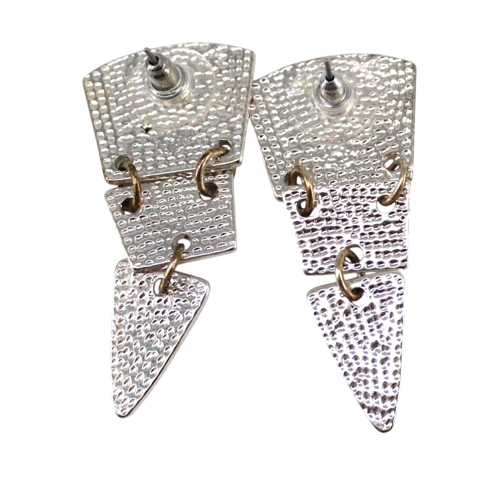 Other Silvertone Dangle Earrings • Hammered • Black Enamel • 2" Size ONE SIZE - 3 Thumbnail