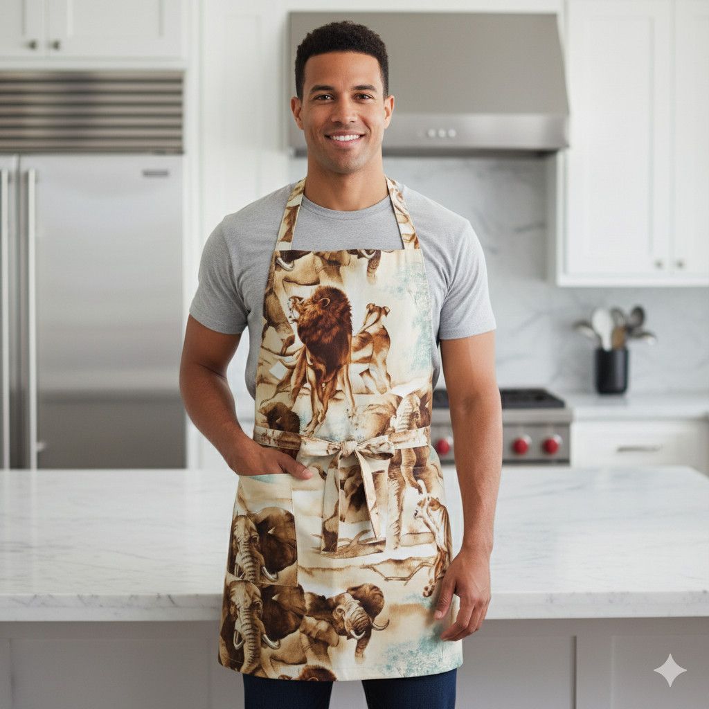 Handmade Apron Size S/M NEW Animal Print Elephant Lion Long Ties Hand Size ONE SIZE - 4 Thumbnail
