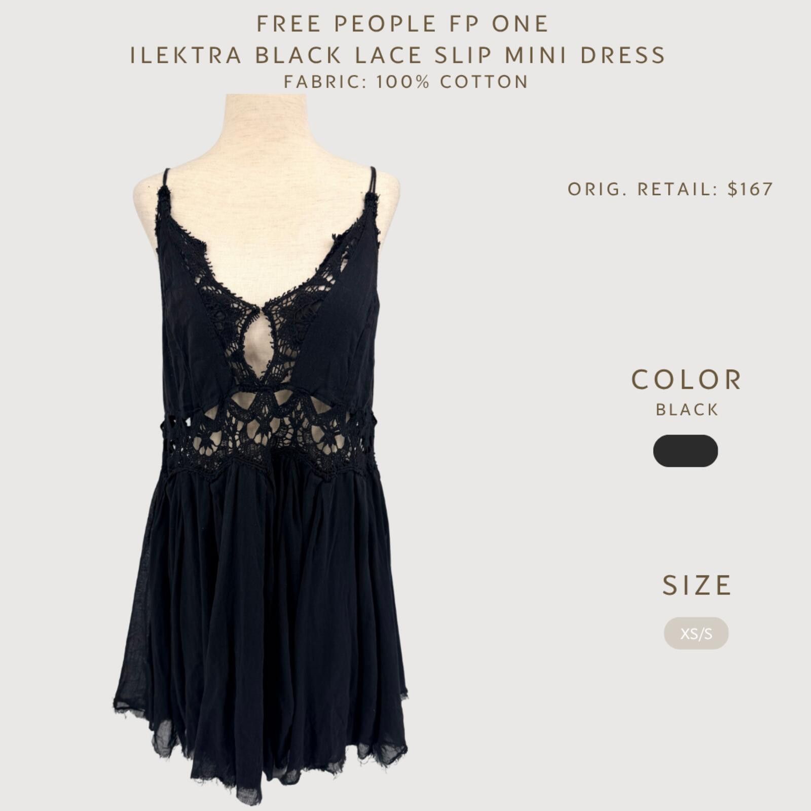 Free People Free People Ilektra Lace Slip Mini Dress Black Small XS/S Size XS / US 0-2 / IT 36-38 - 2 Thumbnail