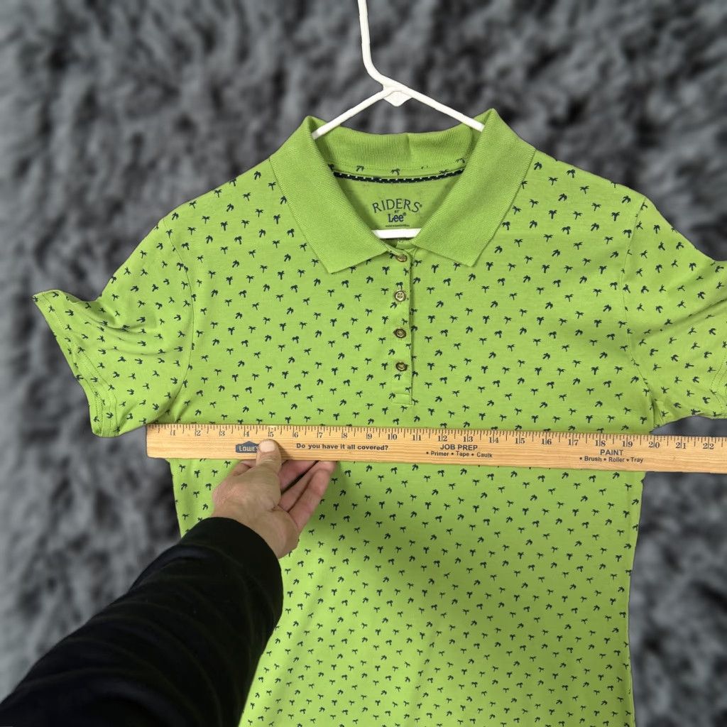 Vintage Riders by Lee Polo Shirt Dress L Green Palm Tree Tropical Preppy Casual Knit Button Front Knee Length Womens Size L / US 10 / IT 46 - 1 Thumbnail