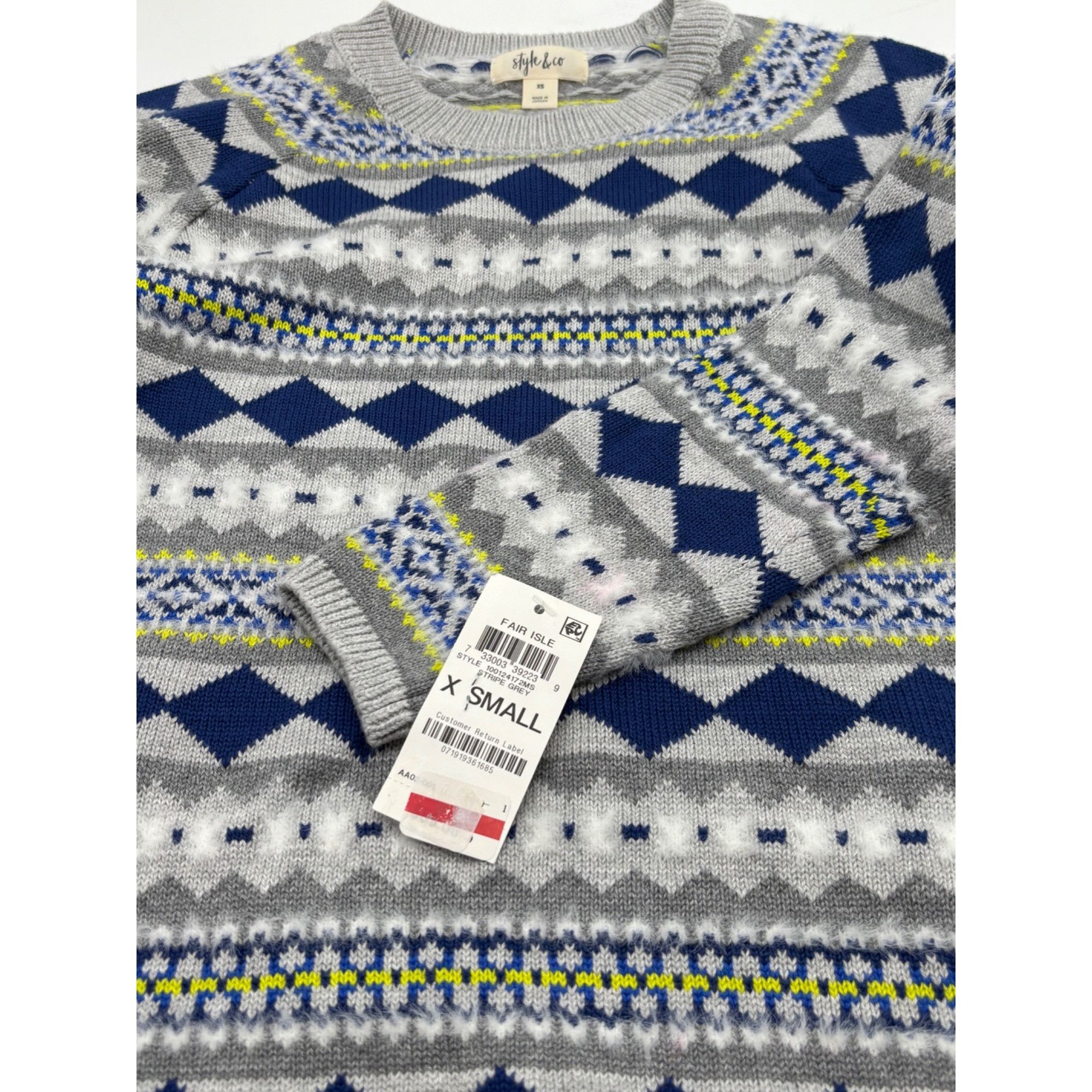 Style & Co Style & Co Fair Isle Crew-Neck Sweater, Stripe Gray, Sz. XS- Size XS / US 0-2 / IT 36-38 - 7 Thumbnail