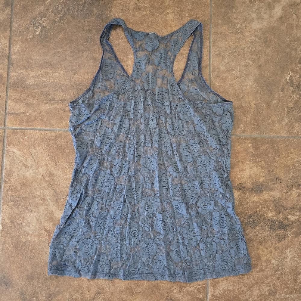 Designer Grey Floral Lace Detailed Racerback Size M / US 6-8 / IT 42-44 - 4 Thumbnail