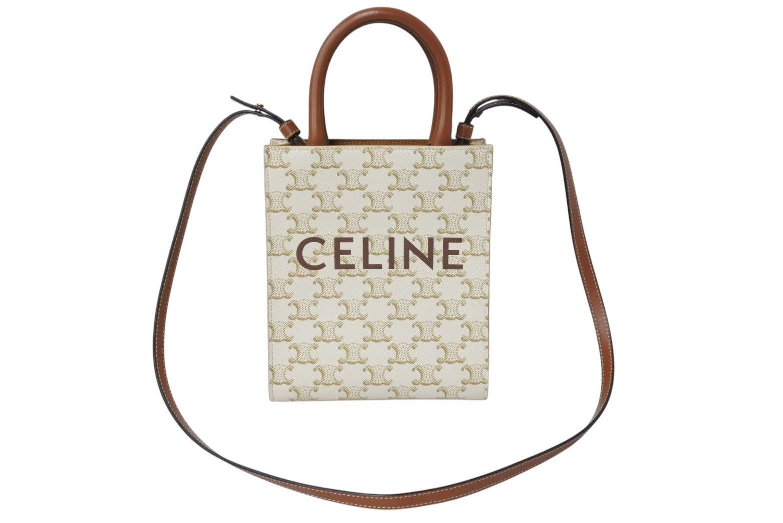 Celine 2-Way Shoulder Bag Mini Vertical Cabas Triomphe in White, Men's