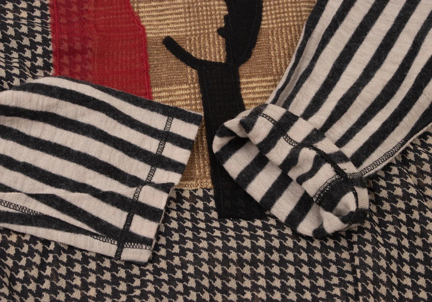 Jean Paul Gaultier Mask Patch Striped Sleeve Power Net Cutout Top Multi Size US M / EU 48-50 / 2 - 5 Thumbnail