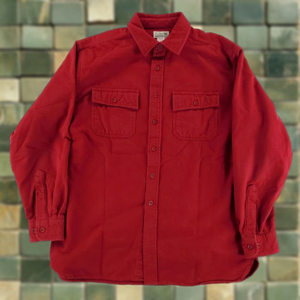 Vintage LL Bean Chamois Flannel Button Up Shirt Red Long Sleeve Mens L Size US L / EU 52-54 / 3 - 1 Thumbnail