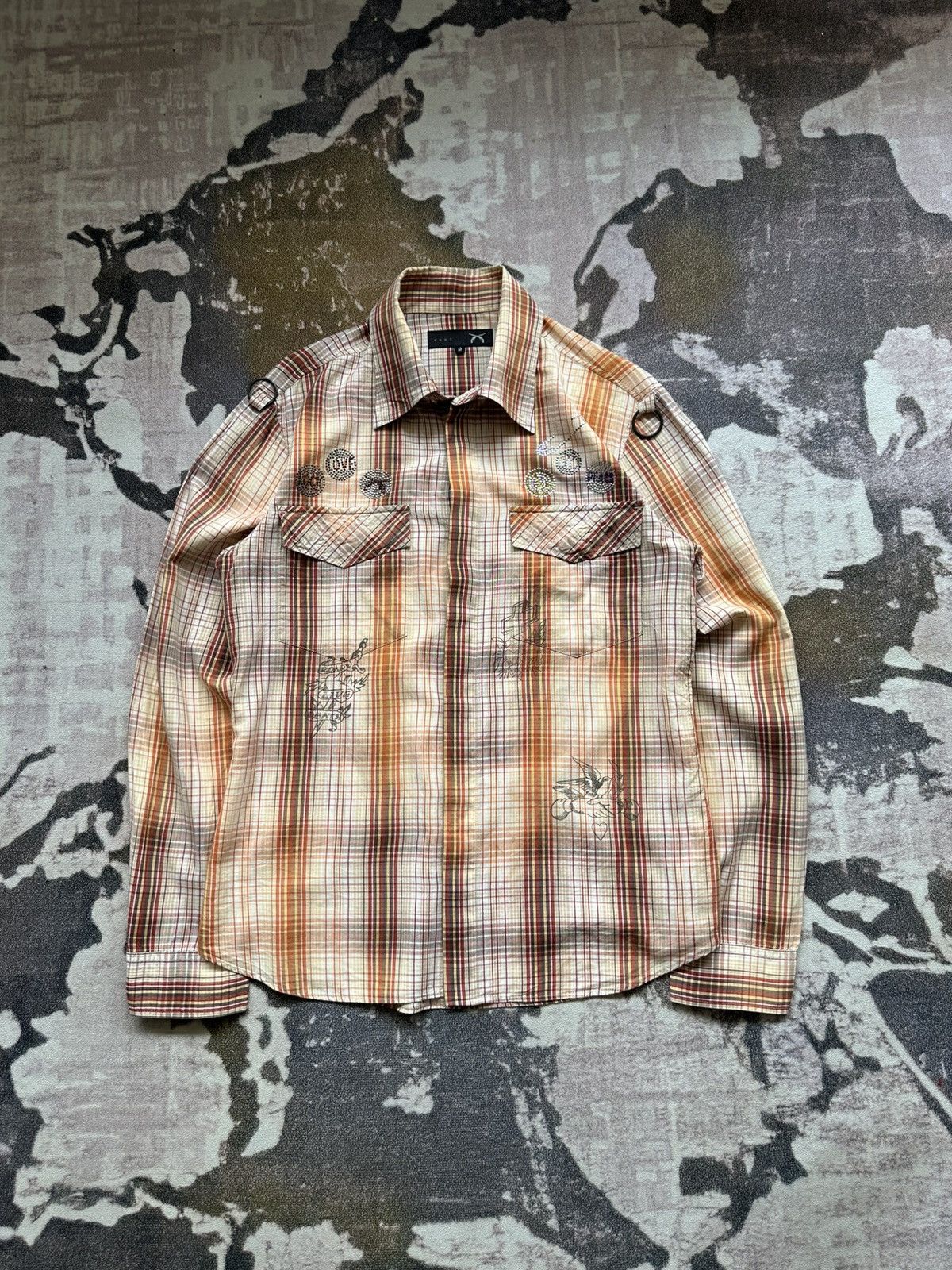 roarguns 2006SS - Roarguns “ Love & Peace “ shadow plaid shirt Size US M / EU 48-50 / 2 - 2 Thumbnail