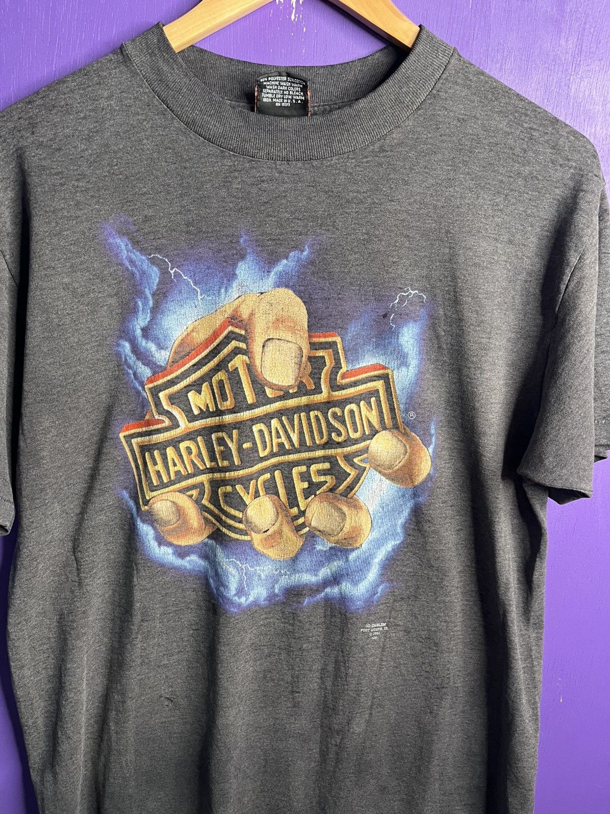 Harley Davidson × Vintage Vintage 1991 Harley Davidson Gods hand t-shirt Size US L / EU 52-54 / 3 - 3 Thumbnail