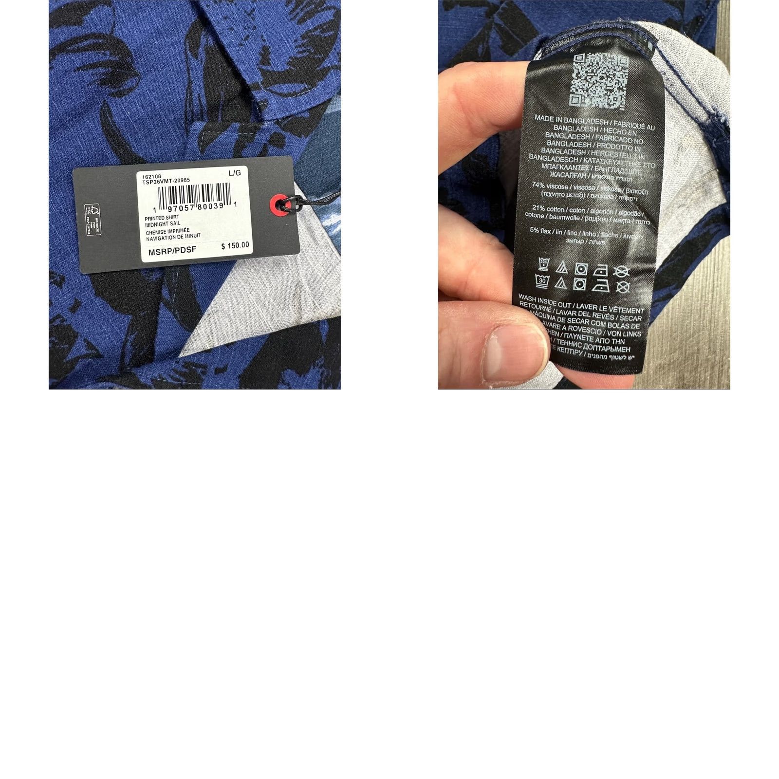 Ted Baker Ted Baker London Shirt Mens Large Midnight Sail Viscose Blend Camo Blue Shirt Size US L / EU 52-54 / 3 - 8 Thumbnail