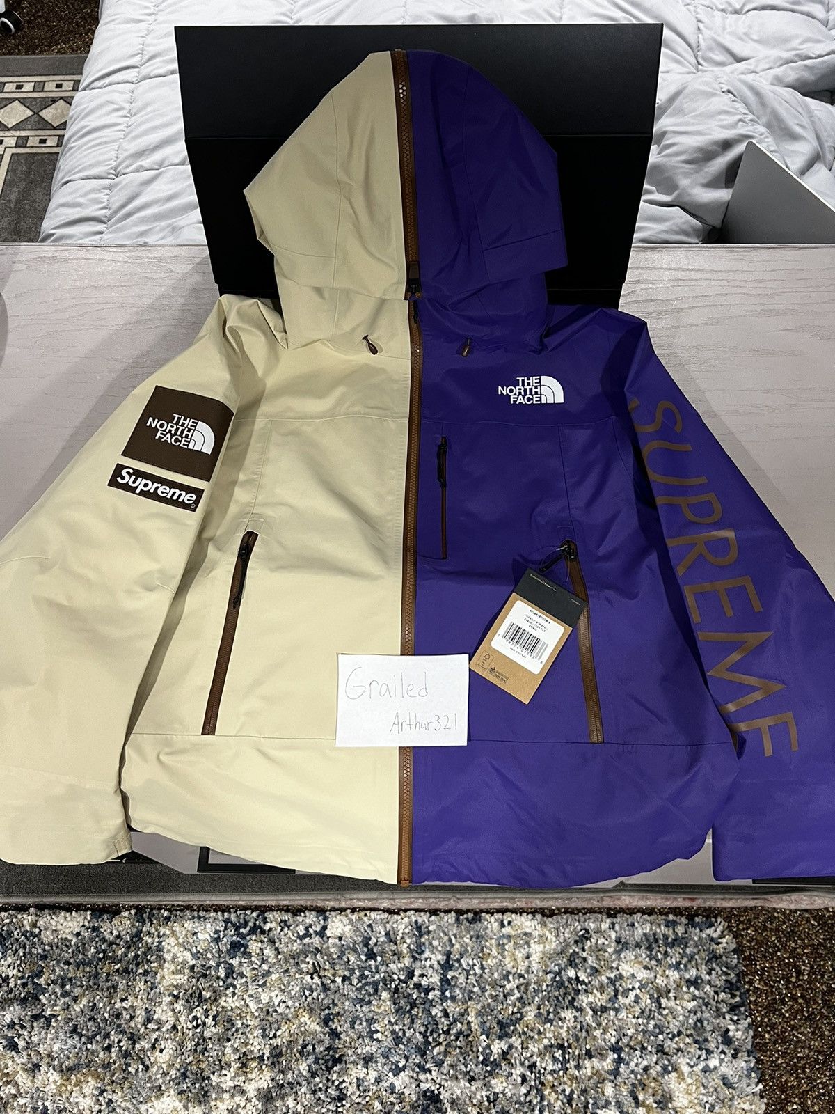 image of Supreme The North Face Split Taped Seam Shell Jacket in Tan, Men's (Size Small)