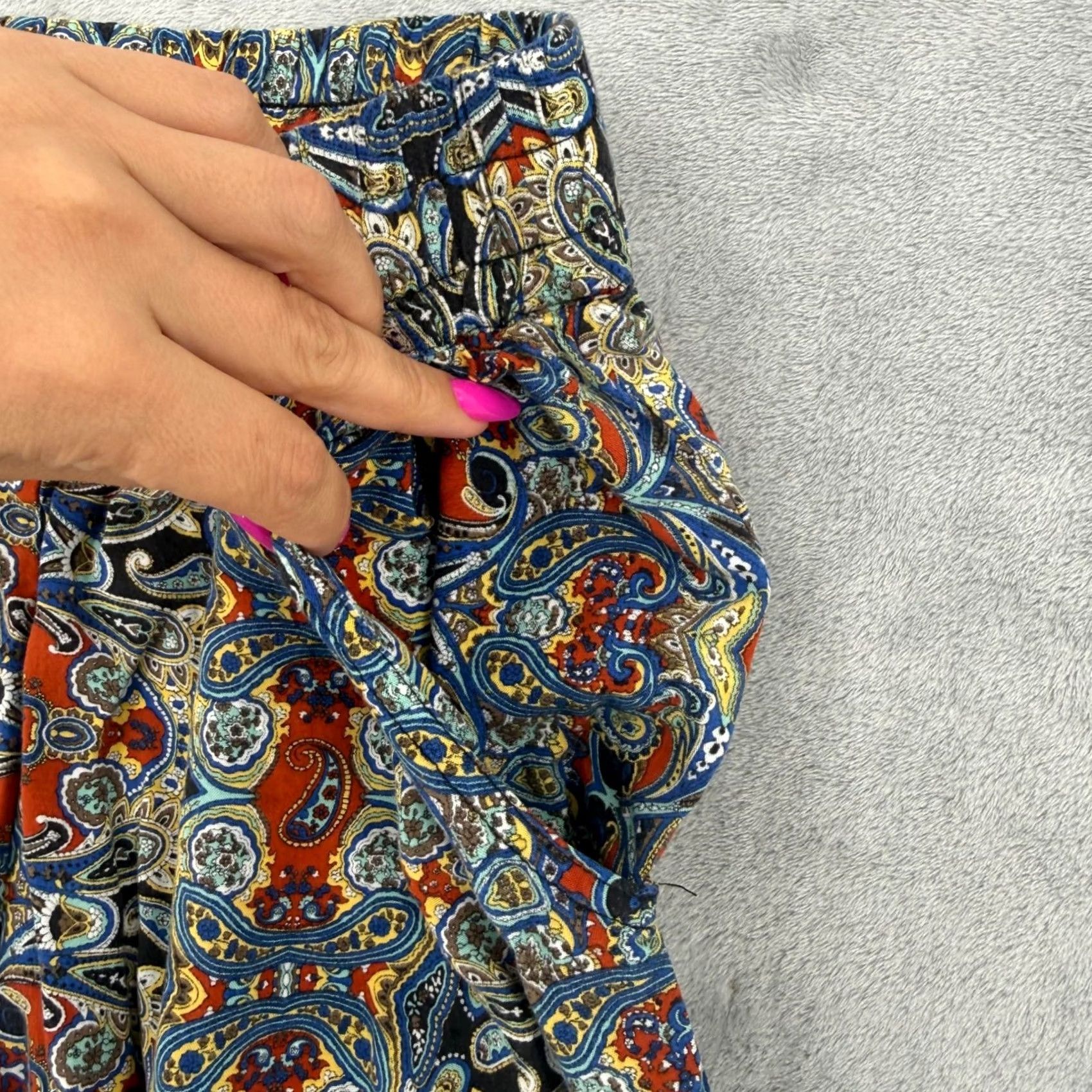 Vintage Kaktus Womens Paisley Print Rayon Pants Elastic Waist Boho Red Blue Size L Size 36" / US 14 / IT 50 - 5 Thumbnail