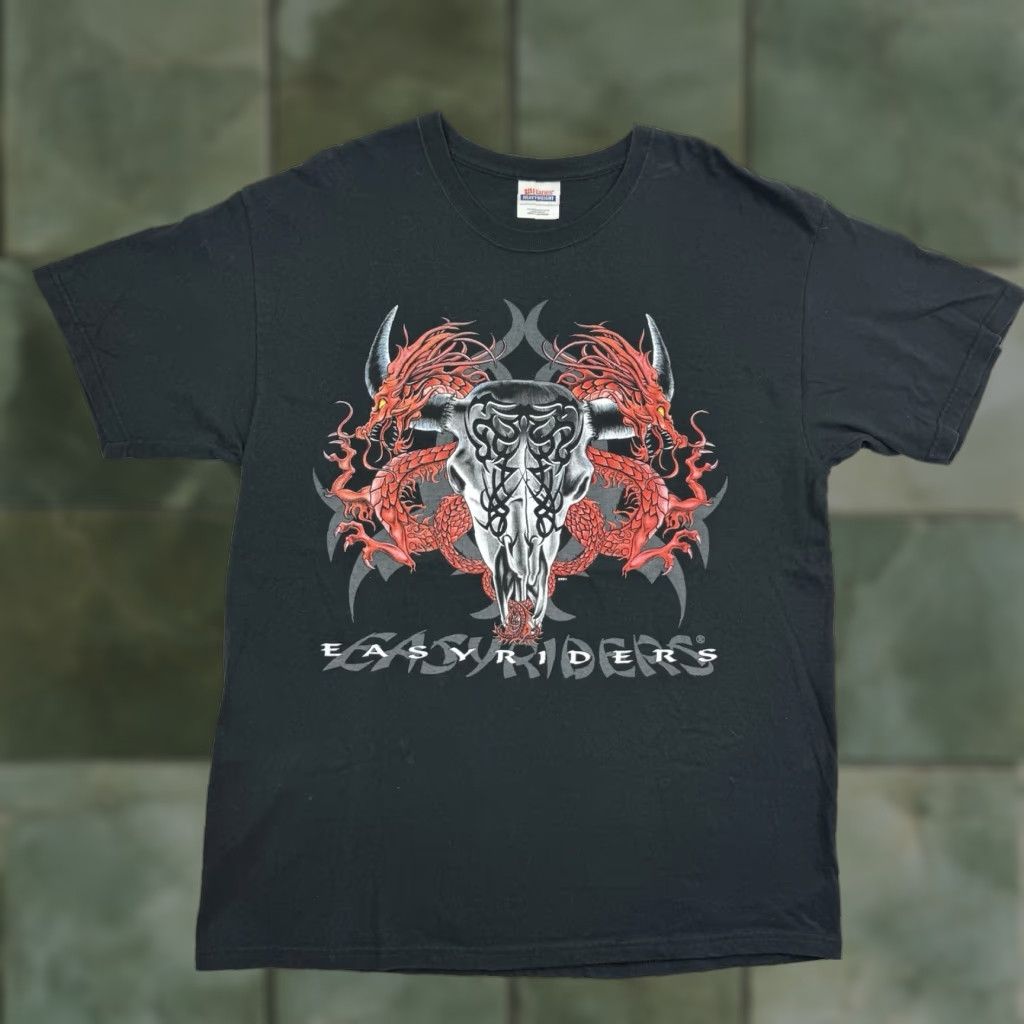 Hanes VINTAGE Hanes T-Shirt Men Adult Large Black Bull Skull Dragons Biker Y2K Punk 90s Easy Riders Shirt Gender: Mens Size US L / EU 52-54 / 3 - 1 Thumbnail