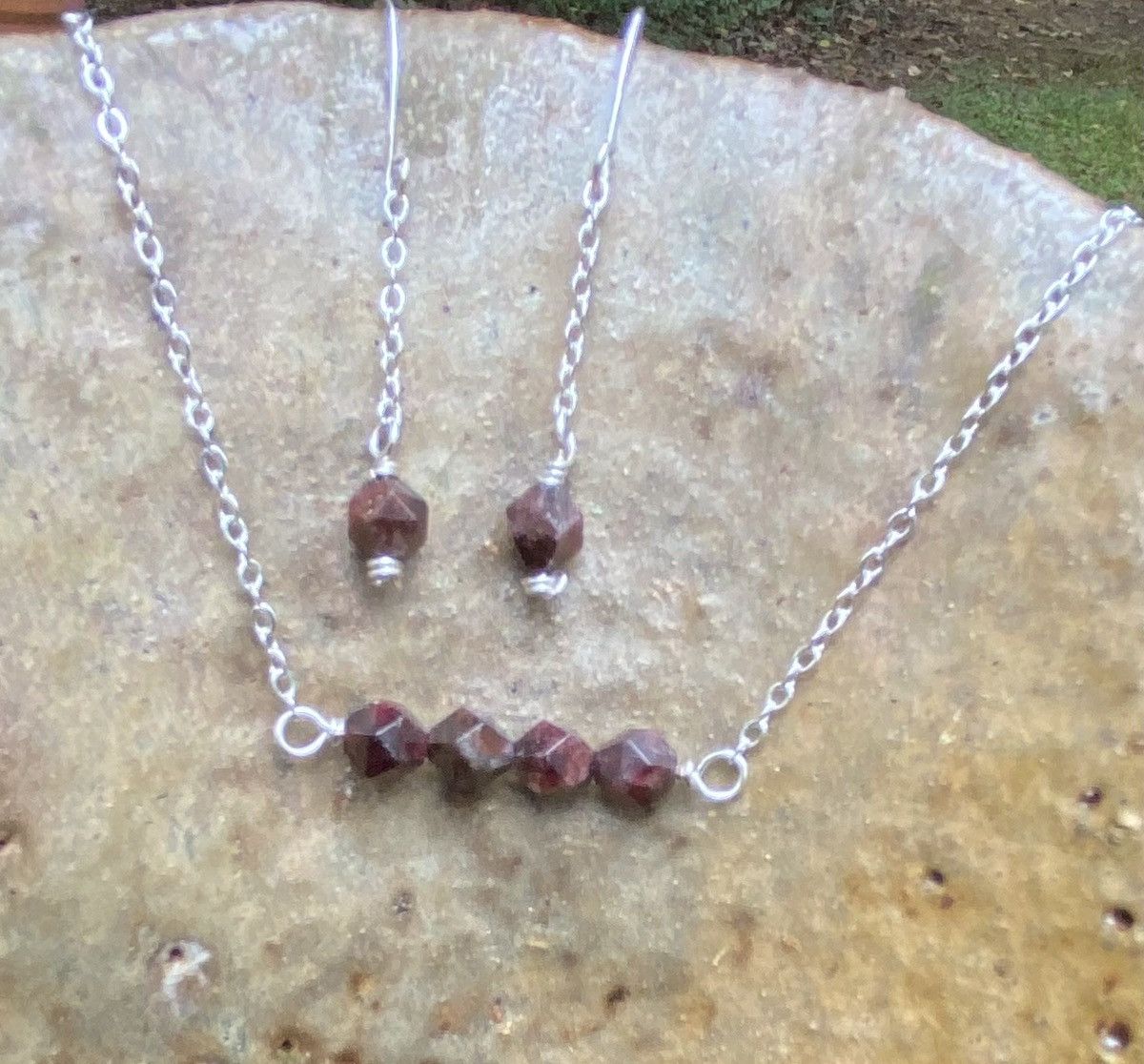 Handmade Silver Garnet Necklace Set Size ONE SIZE - 1 Thumbnail
