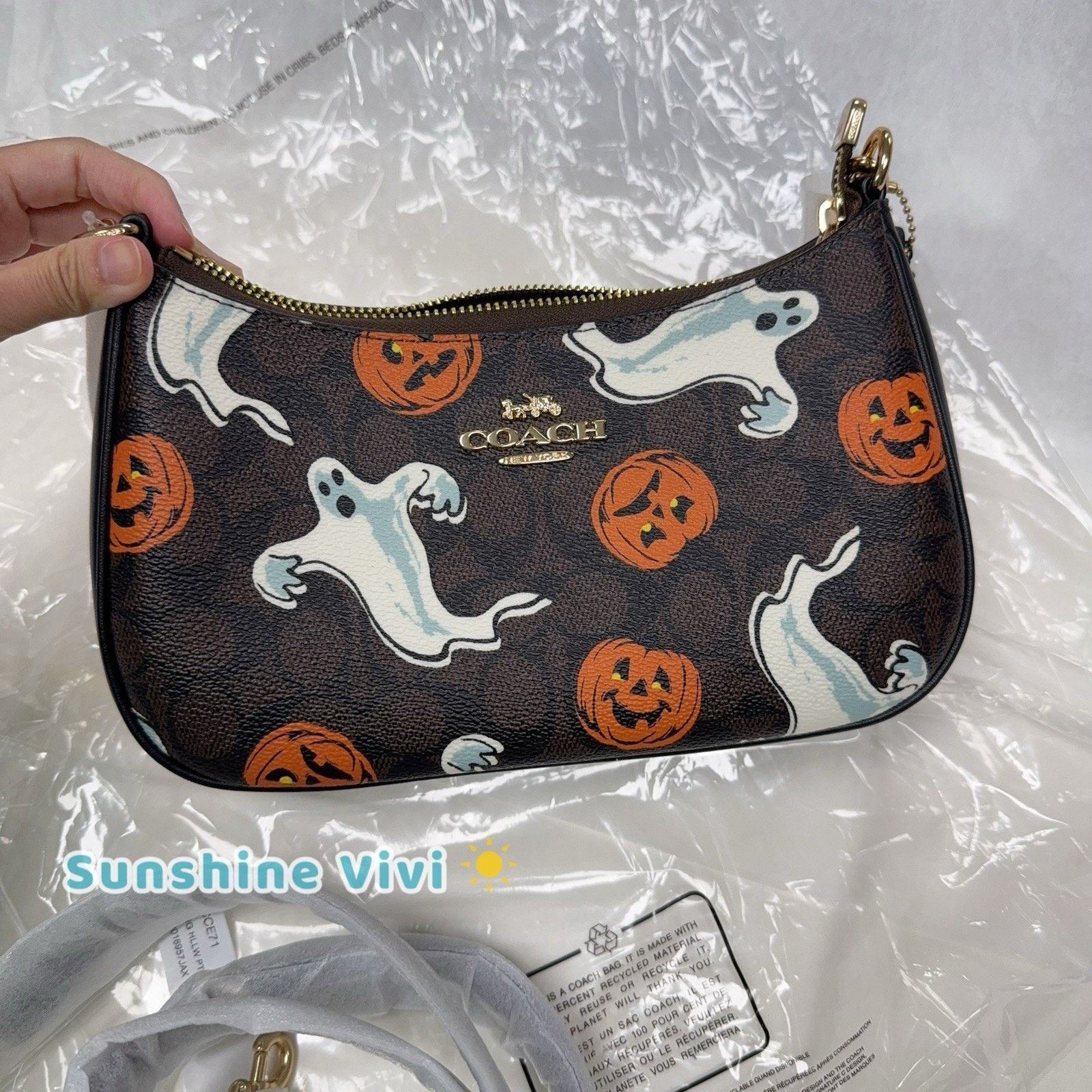 Coach NWT Coach Teri Shoulder Bag Canvas Pumpkin Halloween CCE71 Size ONE SIZE - 3 Thumbnail