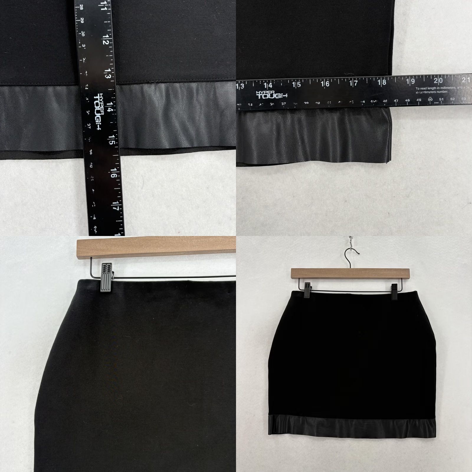 Vintage Sympli Skirt Womens 10 Black Ponte Jersey Pencil Short Ruffle Faux Leather Hem Size L / US 10 / IT 46 - 8 Thumbnail
