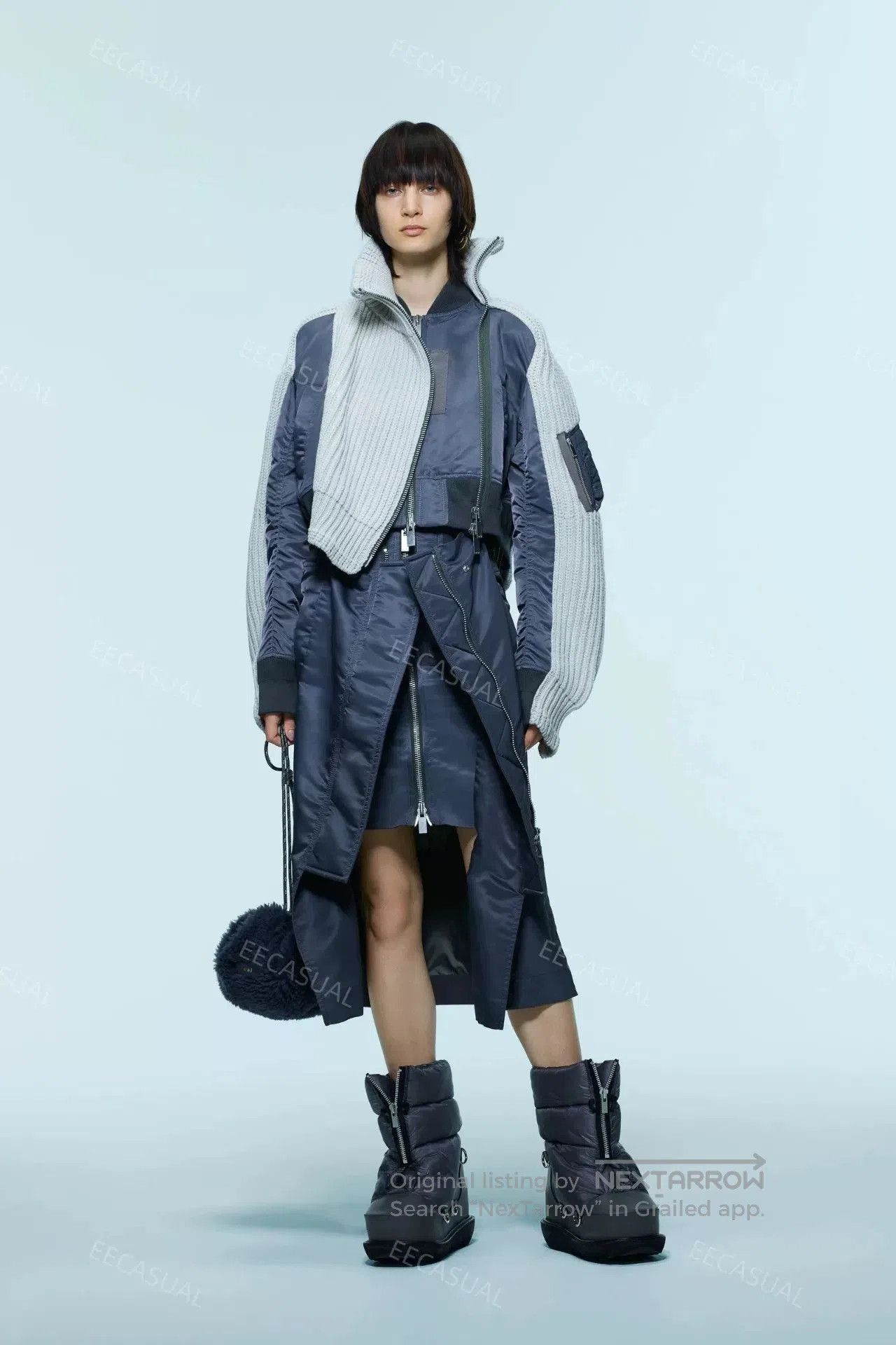Sacai SACAI Wool Knit Jacket in Navy Gray. Size S / US 4 / IT 40 - 9 Thumbnail
