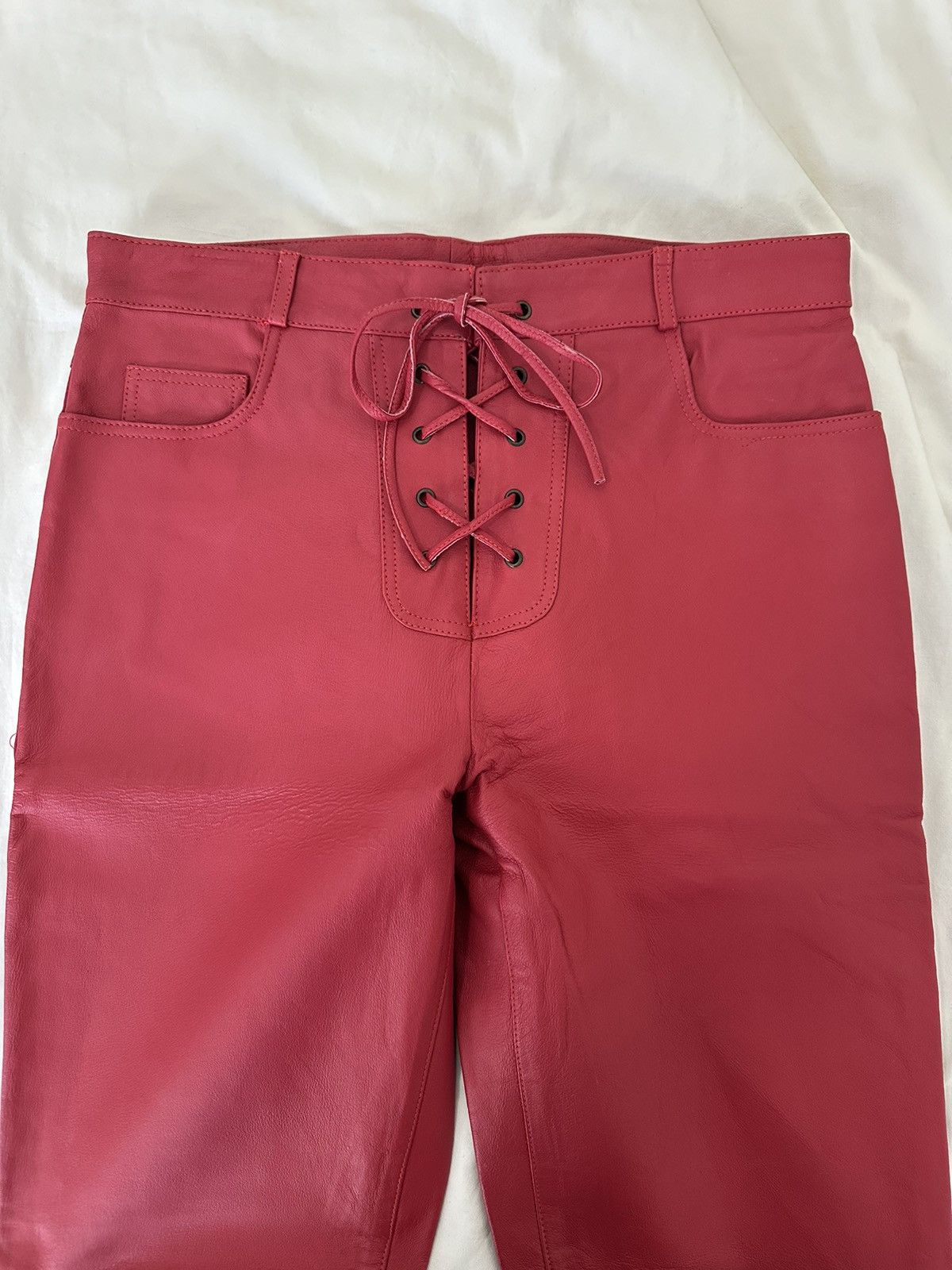 image of Vintage International Male Red Leather Lace-Up Pants, Men's (Size 33)