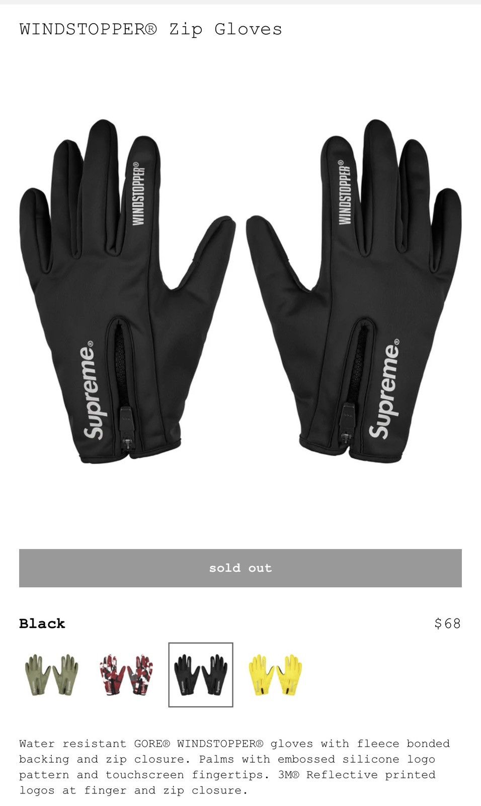 Supreme Windstopper Zip Gloves 