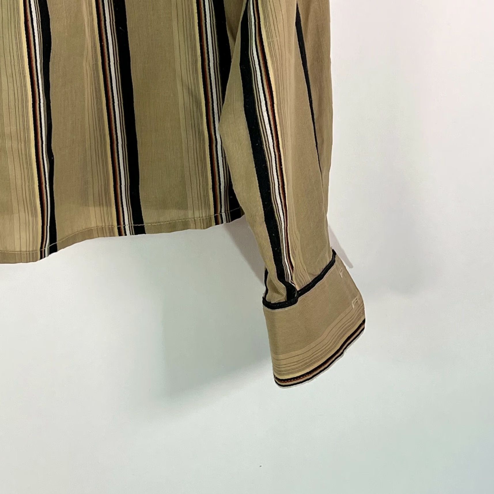 Vintage Eterna Beige Striped Button Front Long Sleeve Shirt Blouse Size M Womens Regular Fit Casual Shirt Size M / US 6-8 / IT 42-44 - 5 Thumbnail
