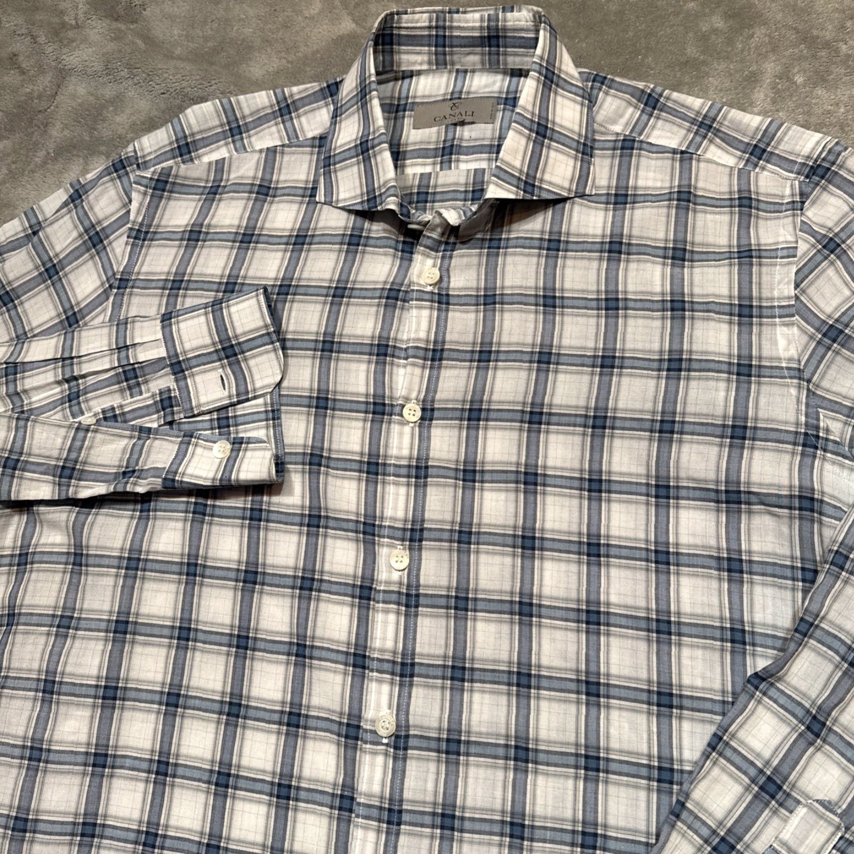 Canali Canali Shirt Mens Large Blue Plaid Button-Up Pocket Italy Size US L / EU 52-54 / 3 - 2 Thumbnail