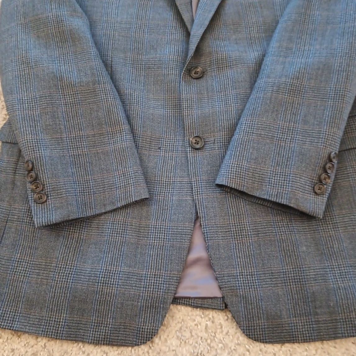 Ralph Lauren Lauren Ralph Lauren Blazer Mens 42 Long Gray Blue Plaid Two Button Single Vent Jacket Size 42R - 4 Thumbnail