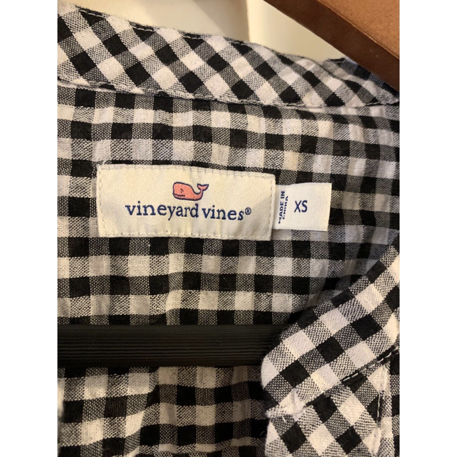 Vineyard Vines Vineyard Vines Blouse Shirt Women XS 3/4 Sleeve V-Neck Tie Sleeve Black White Checkered Tunic Shirt Womens Regular Fit Cotton Size XS / US 0-2 / IT 36-38 - 4 Thumbnail