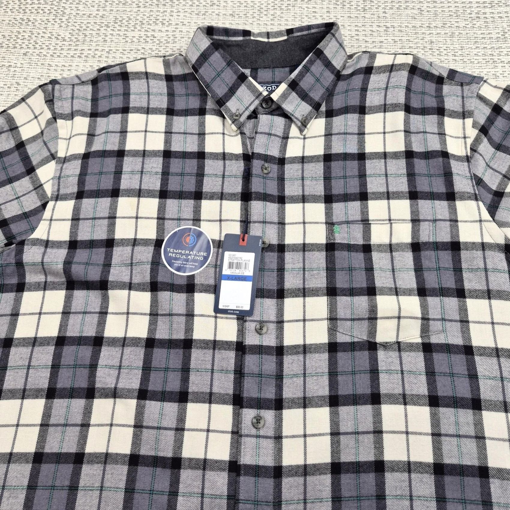 Izod IZOD Flannel Shirt Mens XL Gray Plaid Long Sleeve Button Up Thermal Casual Size US XL / EU 56 / 4 - 4 Thumbnail
