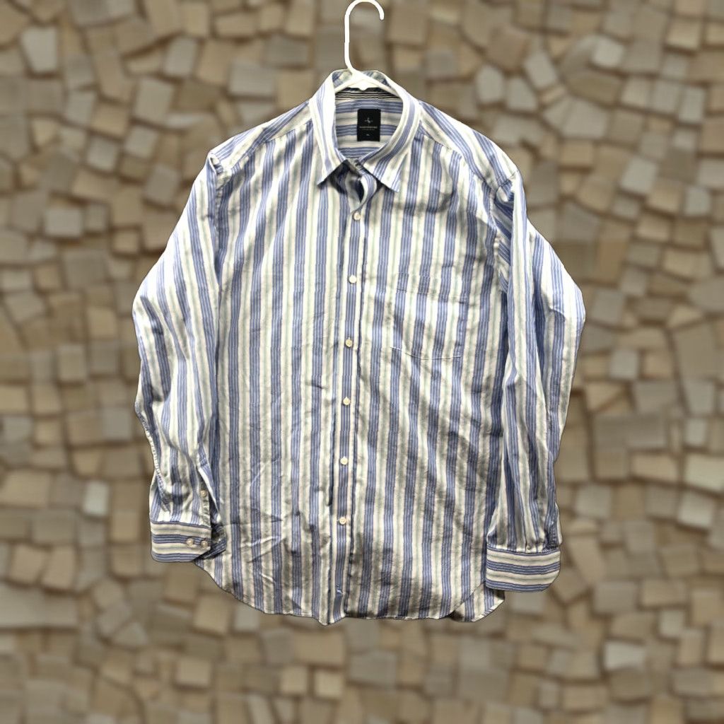 Tailorbyrd TAILORBYRD Shirt XL Mens Blue Striped Button-Down Long Sleeve Collar Button Up Holiday? Size US XL / EU 56 / 4 - 1 Thumbnail