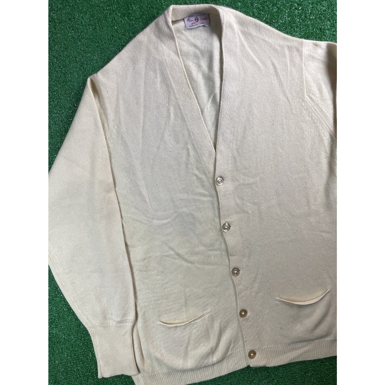 image of Vintage Alan Paine Medium Yellow Cashmere Cardigan Sweater, Men's