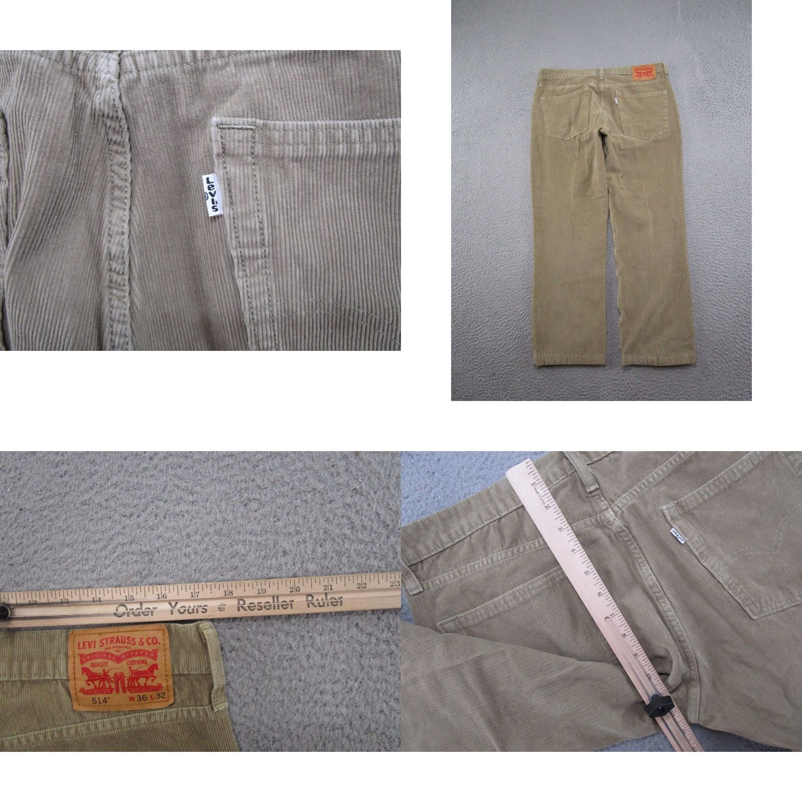 Levi's Levi's 514 Corduroy Pants Mens 36x32 Beige Khaki Straight Leg White Tab Casual 5-Pocket Levi's 500 Series Mens Pants Size US 36 / EU 52 - 8 Thumbnail