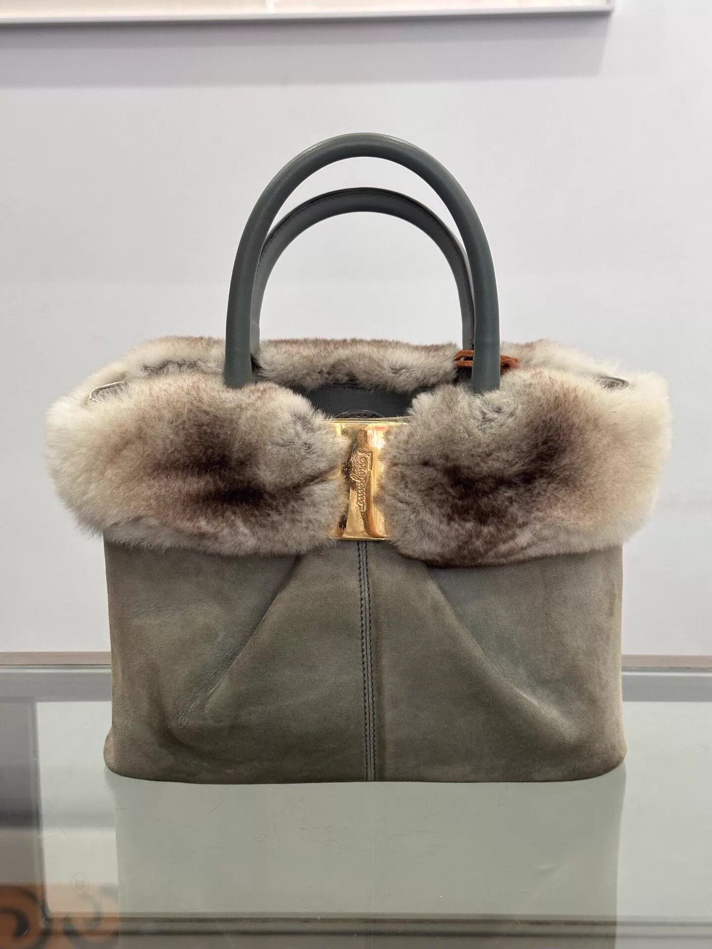 Salvatore Ferragamo Ferragamo Gray Suede Fur Mini Music Score Bag Mint Size ONE SIZE - 1 Thumbnail