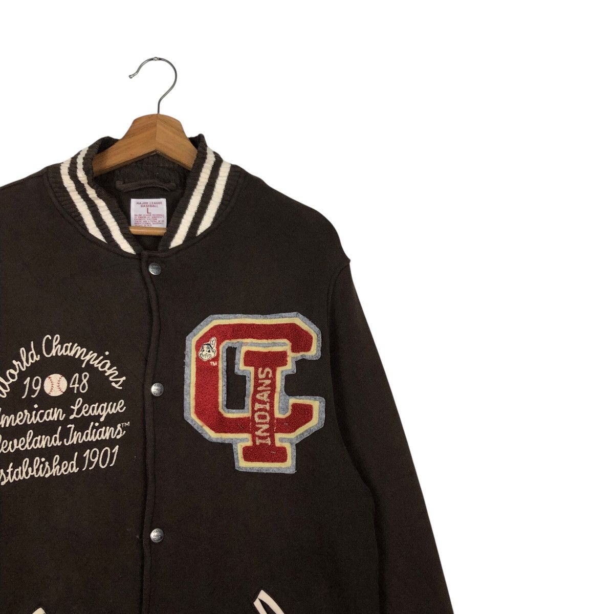 Japanese Brand × MLB × Vintage 📌Vintage Jumper Snap Button Jacket Mlb Indians Big Logo Size US L / EU 52-54 / 3 - 6 Thumbnail