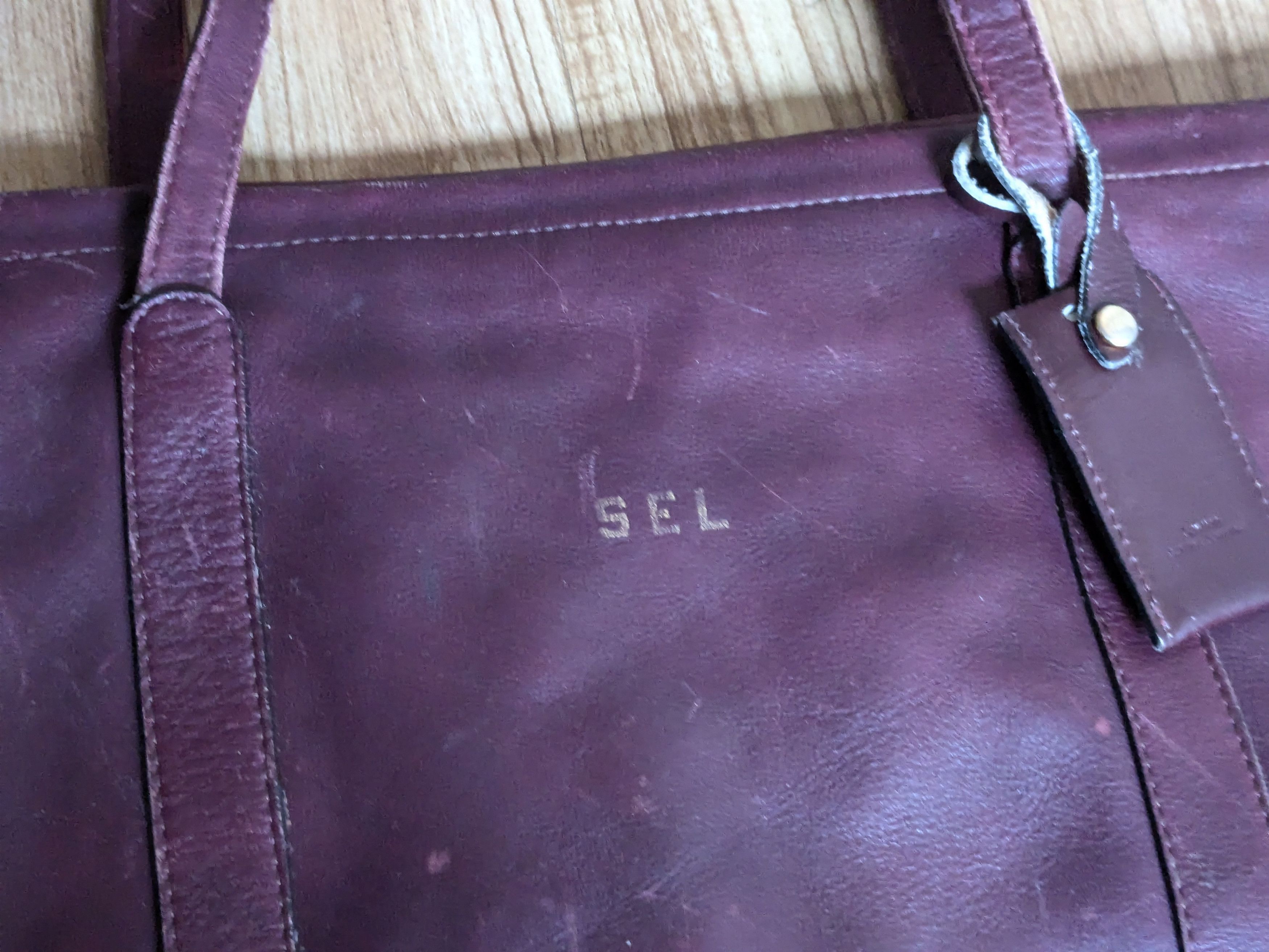 Genuine Leather Vintage Leather Tote Bag Burgundy Zipper Strap Pockets Size ONE SIZE - 4 Thumbnail