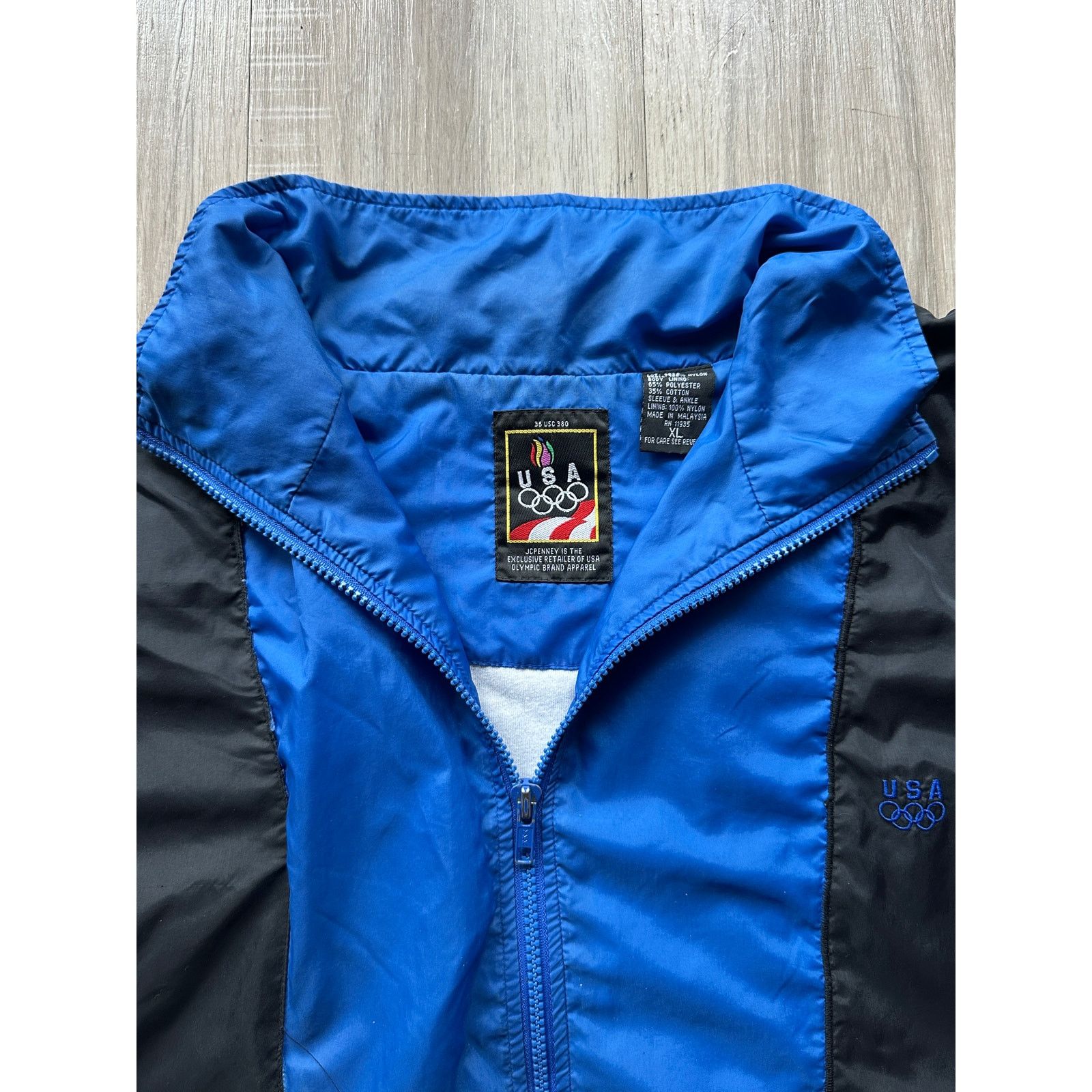 Adidas Vintage USA Olympics Adidas Black Blue Windbreaker Jacket Size US XL / EU 56 / 4 - 3 Thumbnail