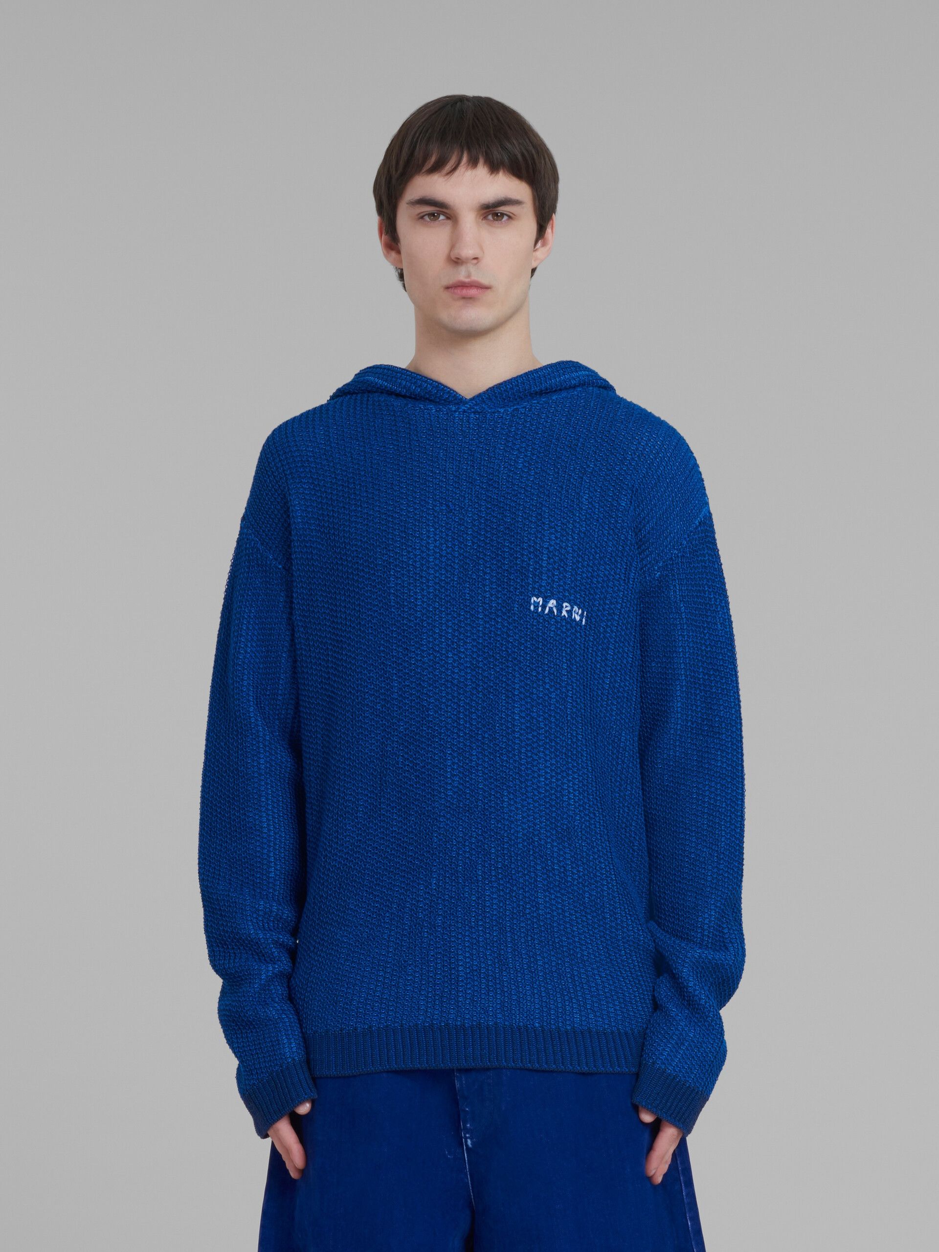 Marni o1mle1025 Circle Inlay Knitted Hoodie in Azure Blue Size US M / EU 48-50 / 2 - 2 Thumbnail