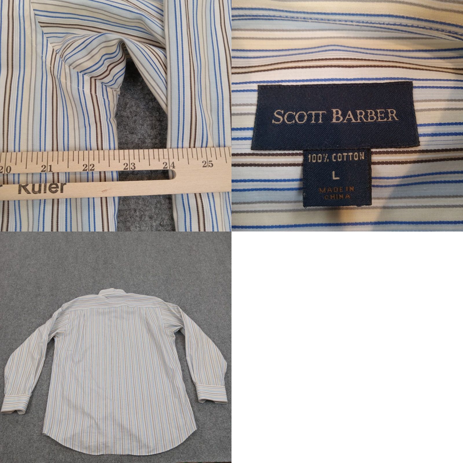 Vintage Scott Barber Shirt Mens Large White Blue Brown Stripes Button Up Casual Dress Size US L / EU 52-54 / 3 - 4 Preview