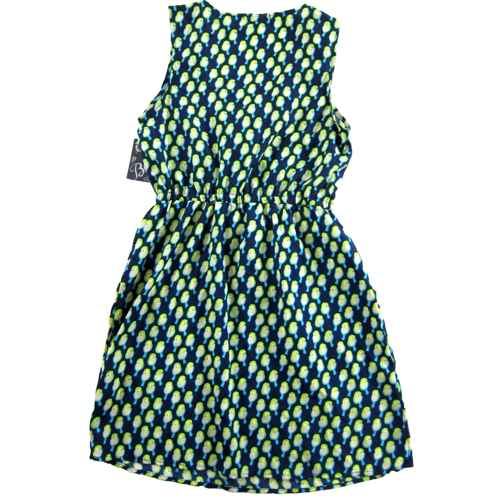 Vintage BeBop NWT Blue Green Bird Sleeveless V-Neck Pocket Tunic Dress M Size M / US 6-8 / IT 42-44 - 2 Thumbnail