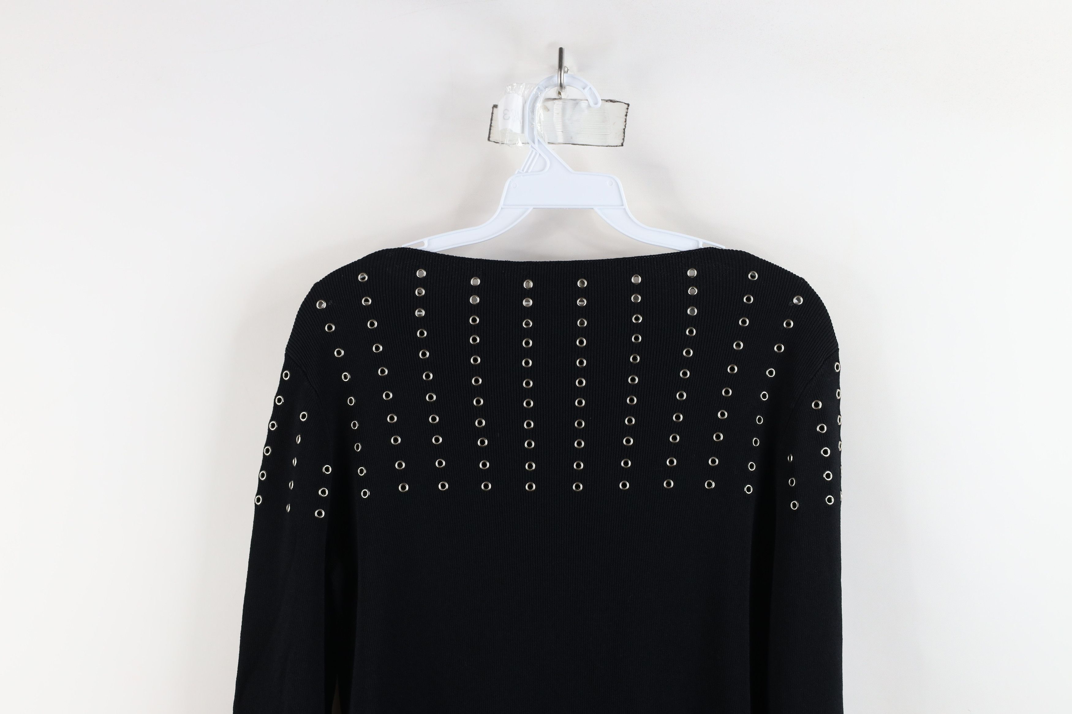 Vintage Vintage 90s Cache Rivet Ribbed Knit Stretch Sweater Black Size M / US 6-8 / IT 42-44 - 11 Thumbnail
