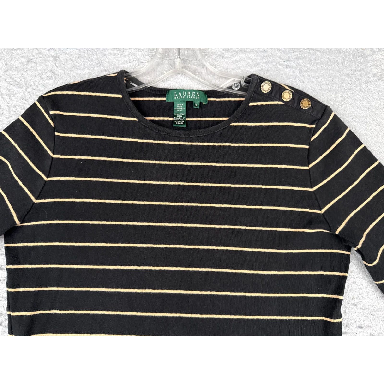 Ralph Lauren Lauren Ralph Lauren Shirt Women Medium Black Stripe Long Sleeve 100% Cotton Size M / US 6-8 / IT 42-44 - 4 Thumbnail