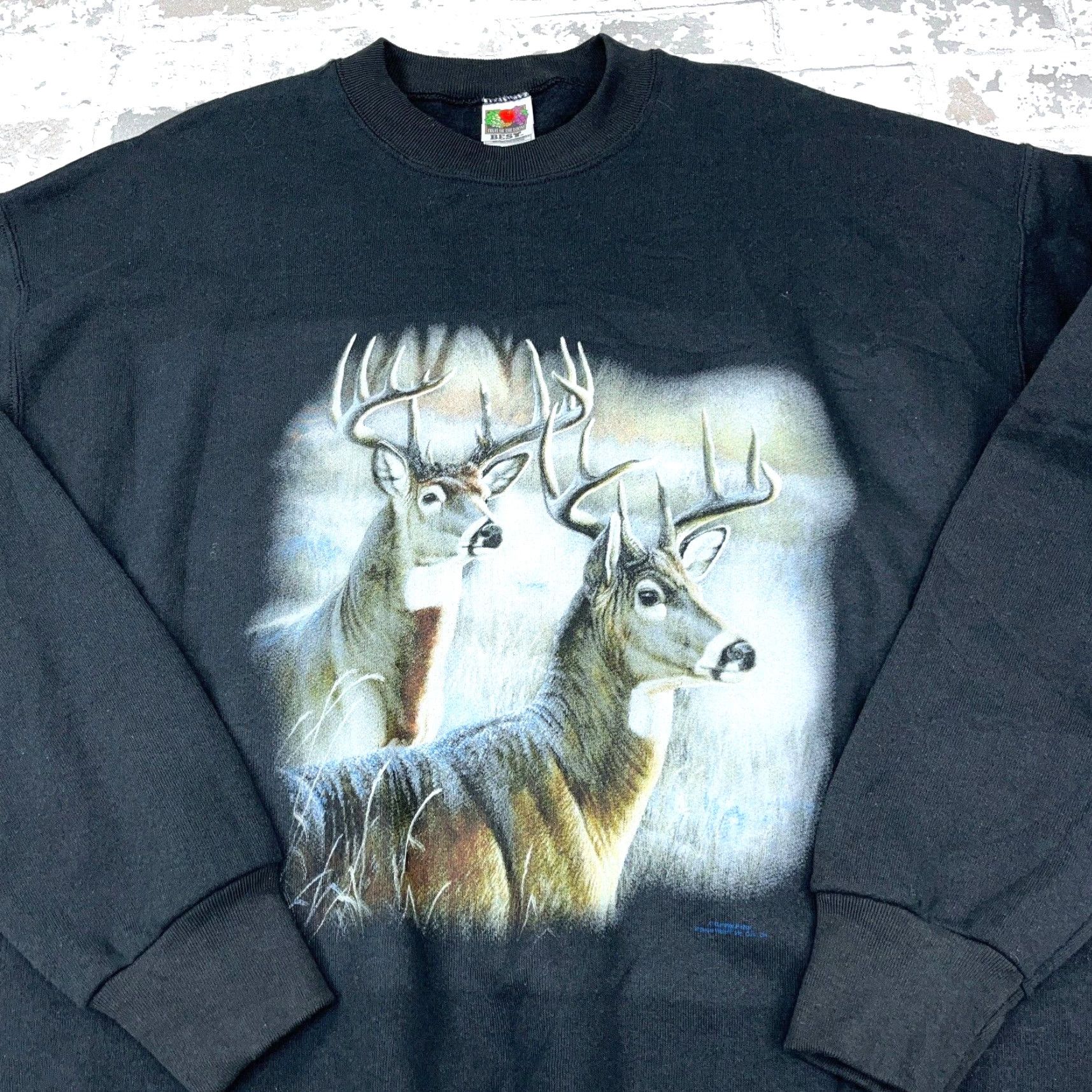 Fruit Of The Loom VINTAGE Fruit of the Loom Sweatshirt Men's XL Blue Graphic Print 90s Deer Hunting Pullover Hoodie - All Seasons Size US XL / EU 56 / 4 - 2 Thumbnail