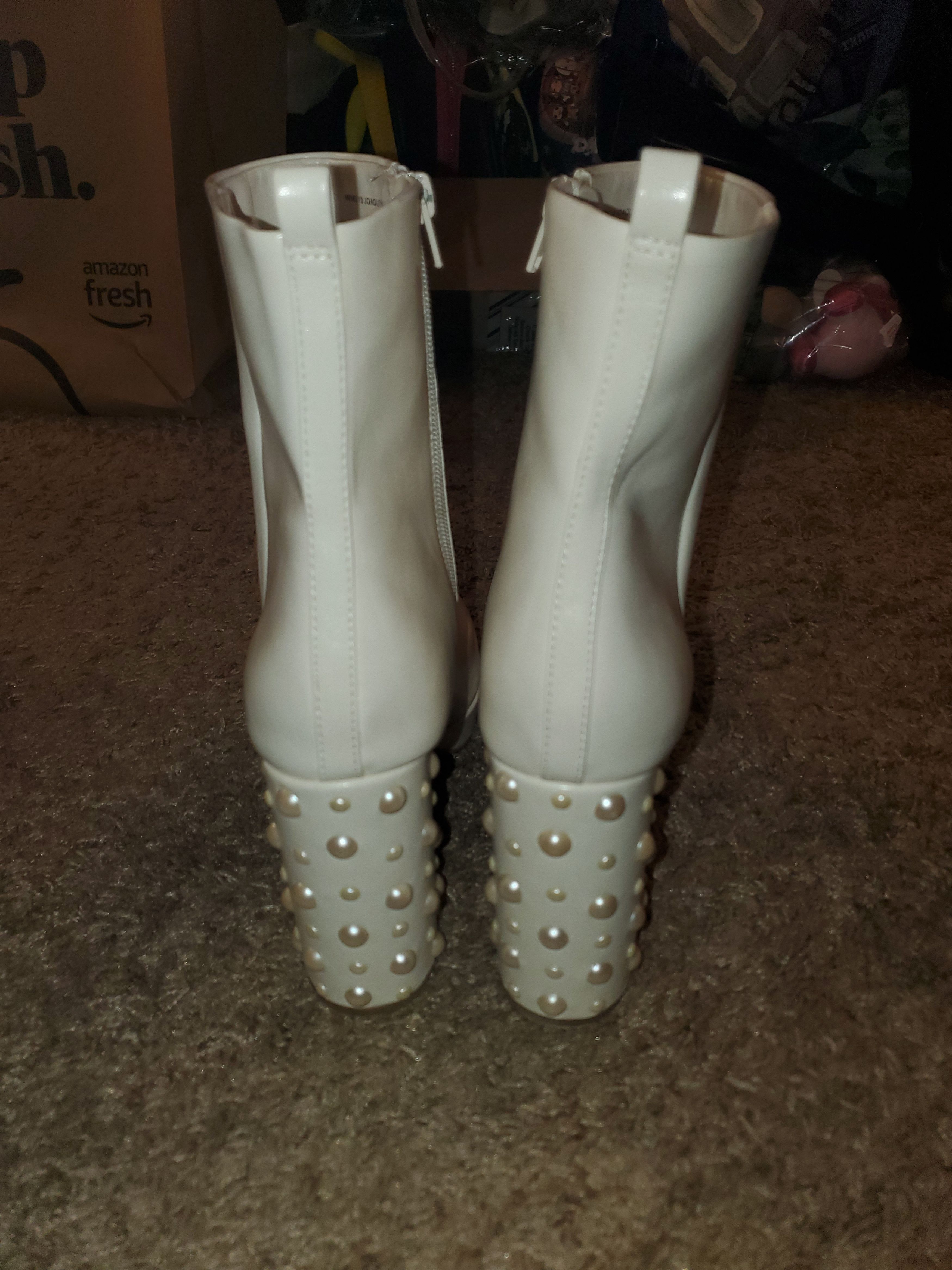 Report Collection Report Platform Cream White Pearl Studded Boots (size 10) Size US 10 / IT 40 - 3 Thumbnail