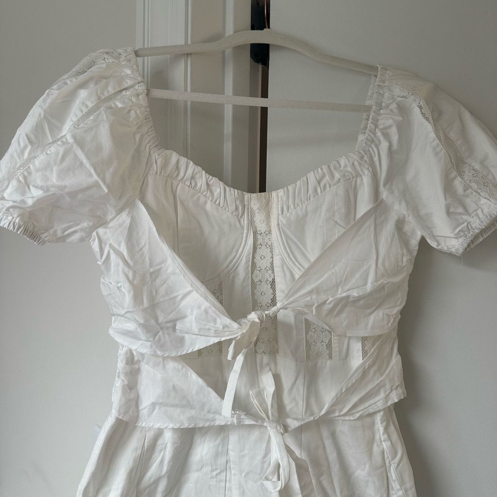 Zara White Lace Puff Sleeve Mini Dress Size S / US 4 / IT 40 - 4 Thumbnail