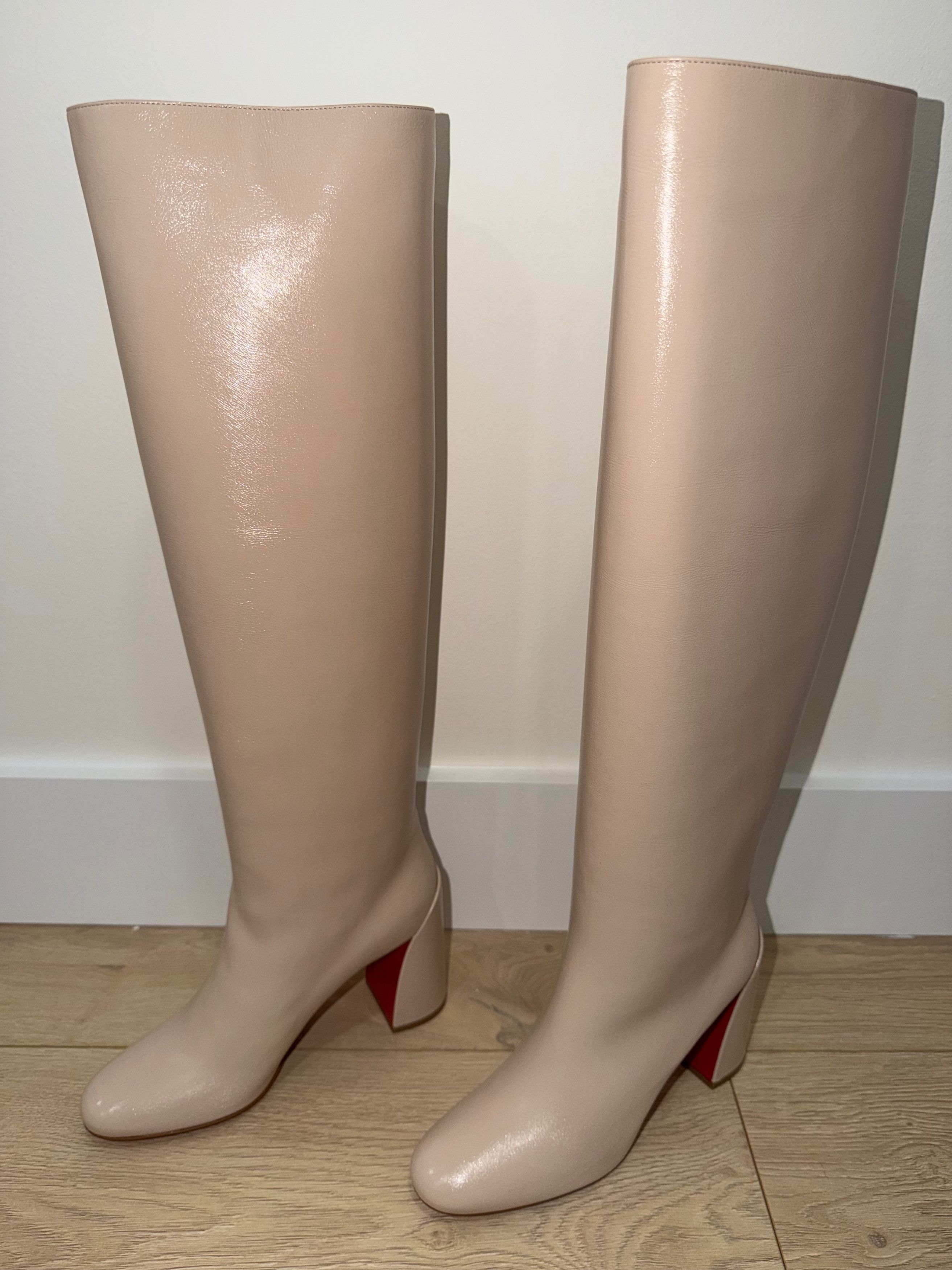 Christian Louboutin Janitta 85 Pearl Beige Sugar Leather Knee High Heel Boot 37 Size US 7 / IT 37 - 16 Thumbnail