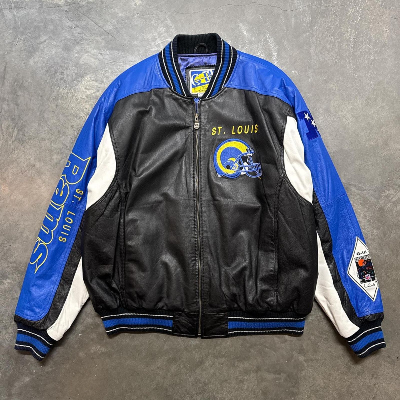 Vintage Vintage 90s St Louis Rams Carl Banks NFL Leather Jacket Size US XL / EU 56 / 4 - 1 Thumbnail