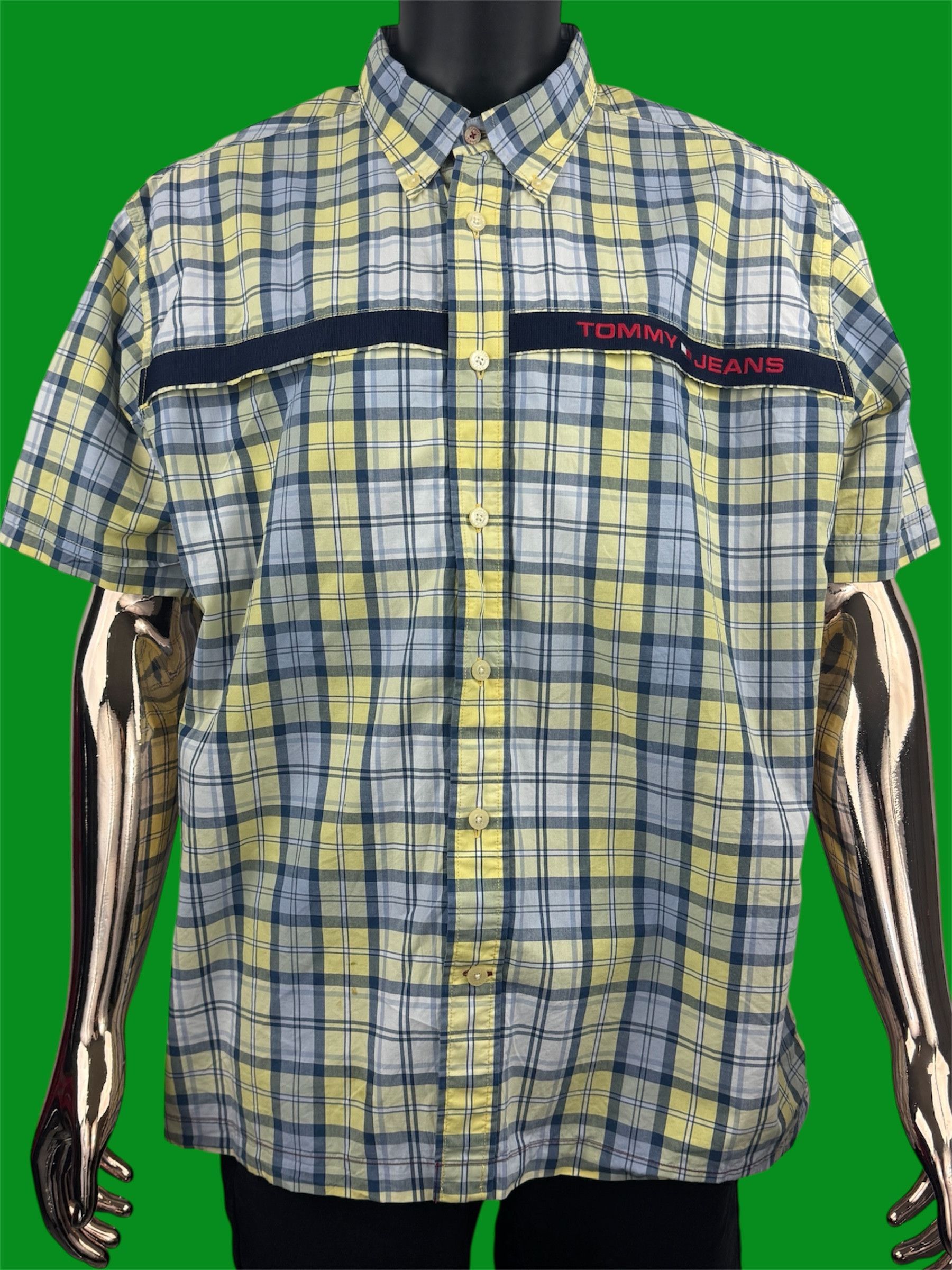 Tommy Hilfiger VTG Tommy Jeans Plaid Chest Strap & Velcro Pockets Size US XL / EU 56 / 4 - 2 Thumbnail